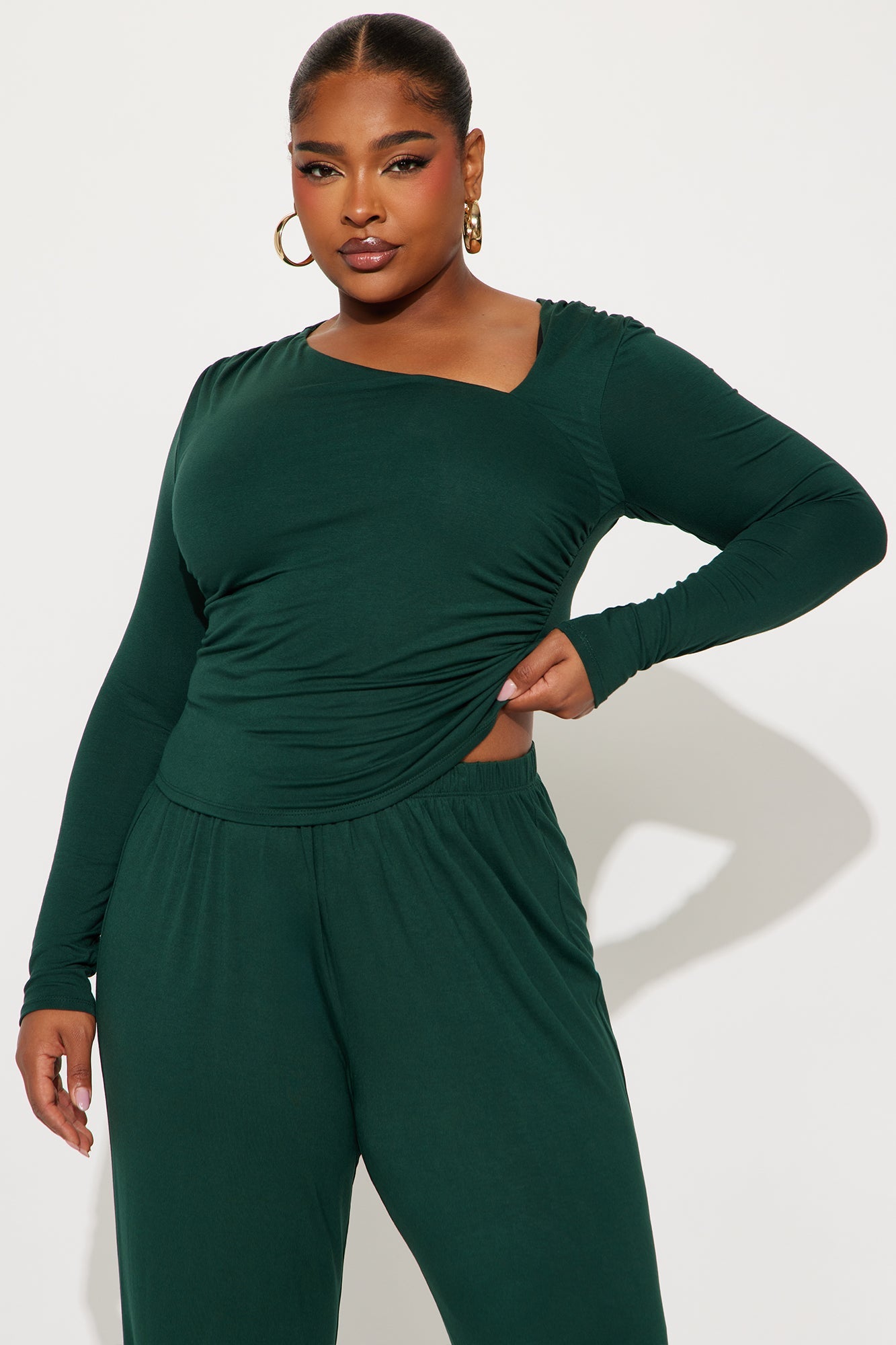 Alison Asymmetrical Wide Leg Pant Set - Hunter