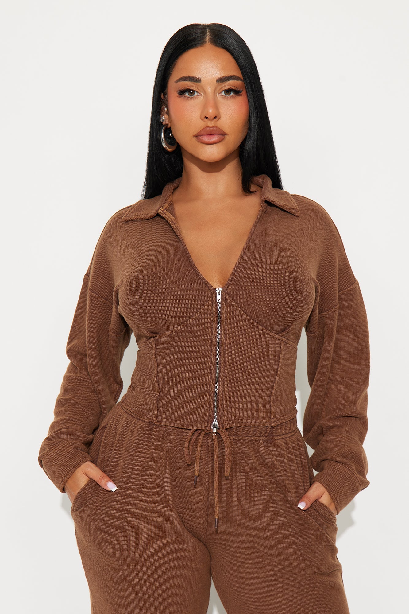 Kaia Waffle Lounge Pant Set - Chocolate
