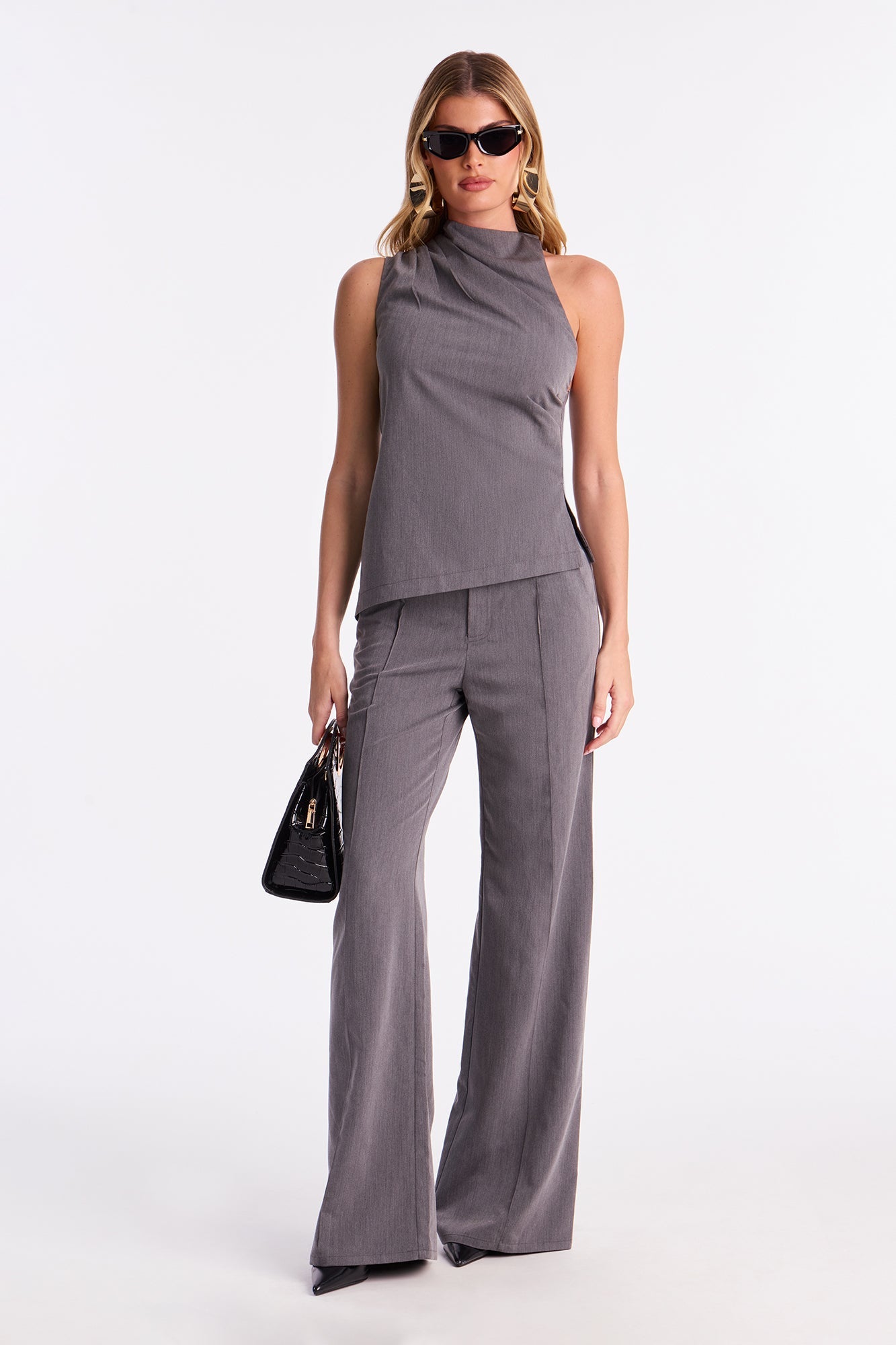 Kara High Neck Pant Set - Grey