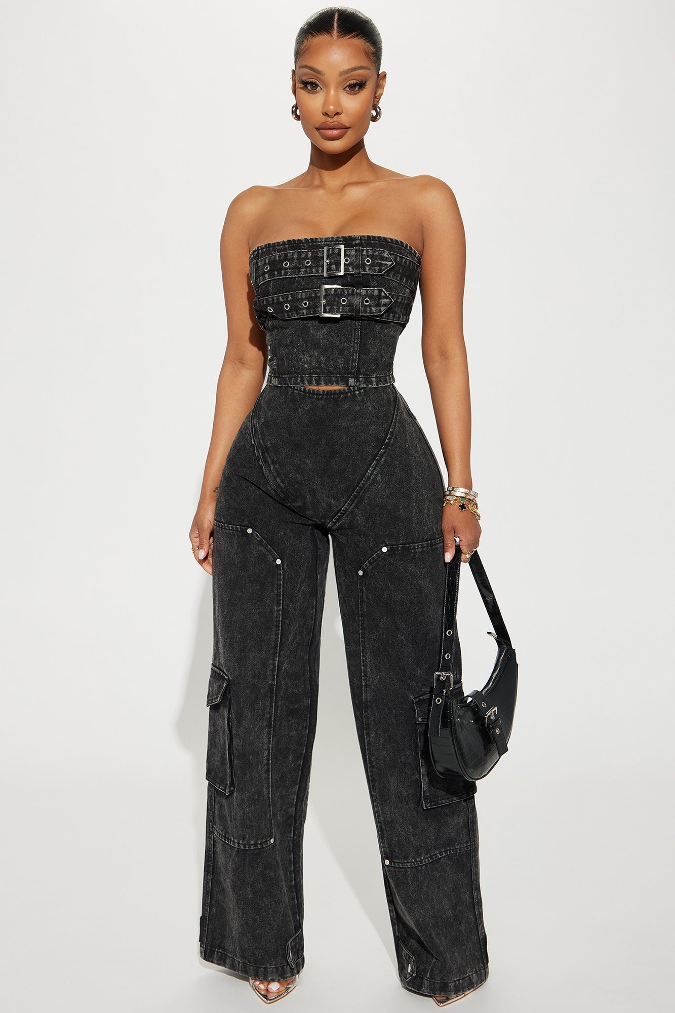 Sweet Love Mineral Wash Pant Set - Black