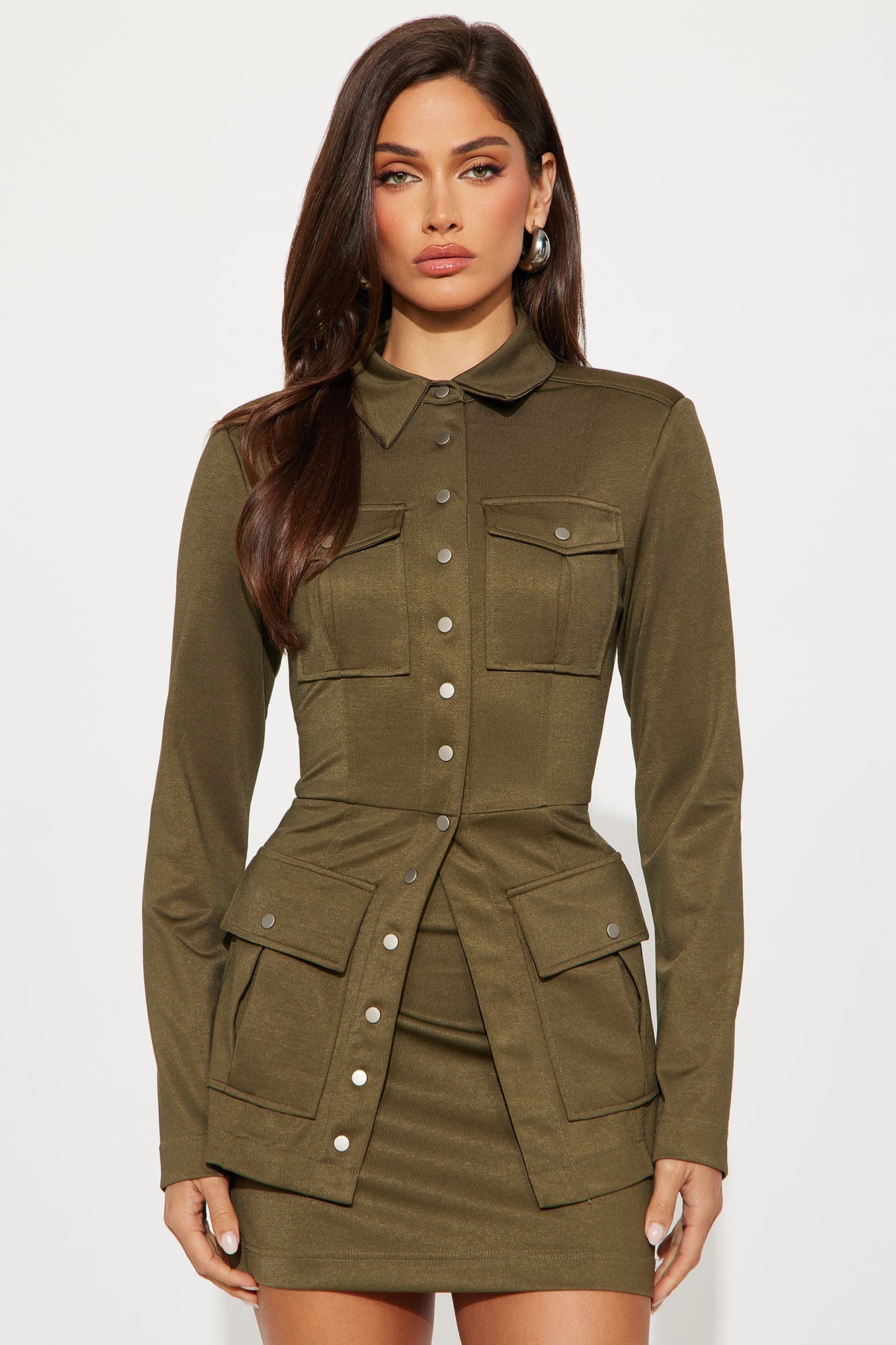 Do As I Say Pocket Detail Mini Skirt Set - Olive