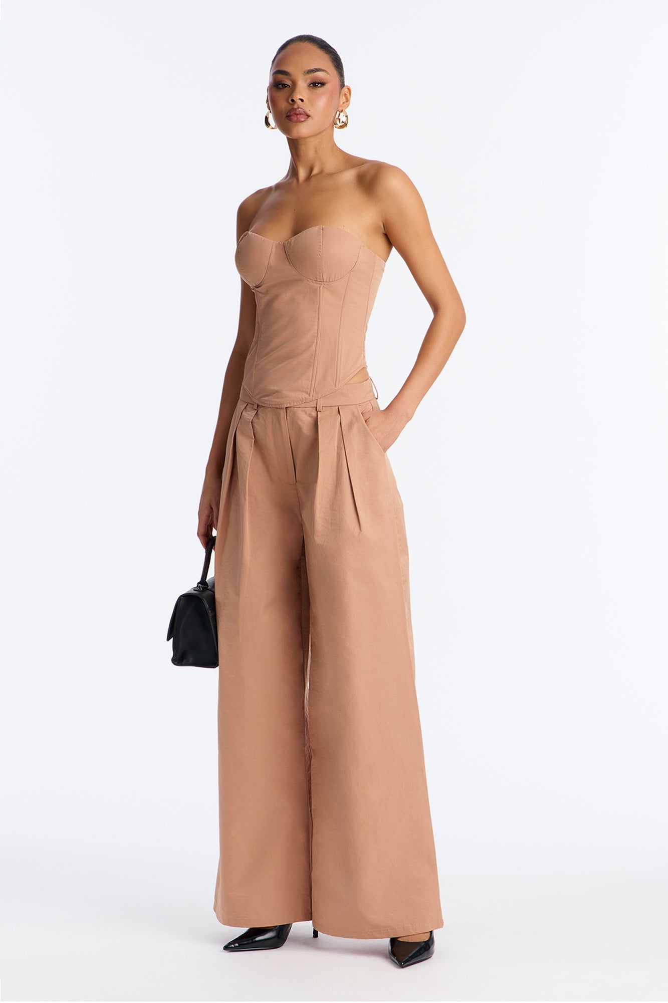 Kenzie Strapless Wide Leg Pant Set - Taupe