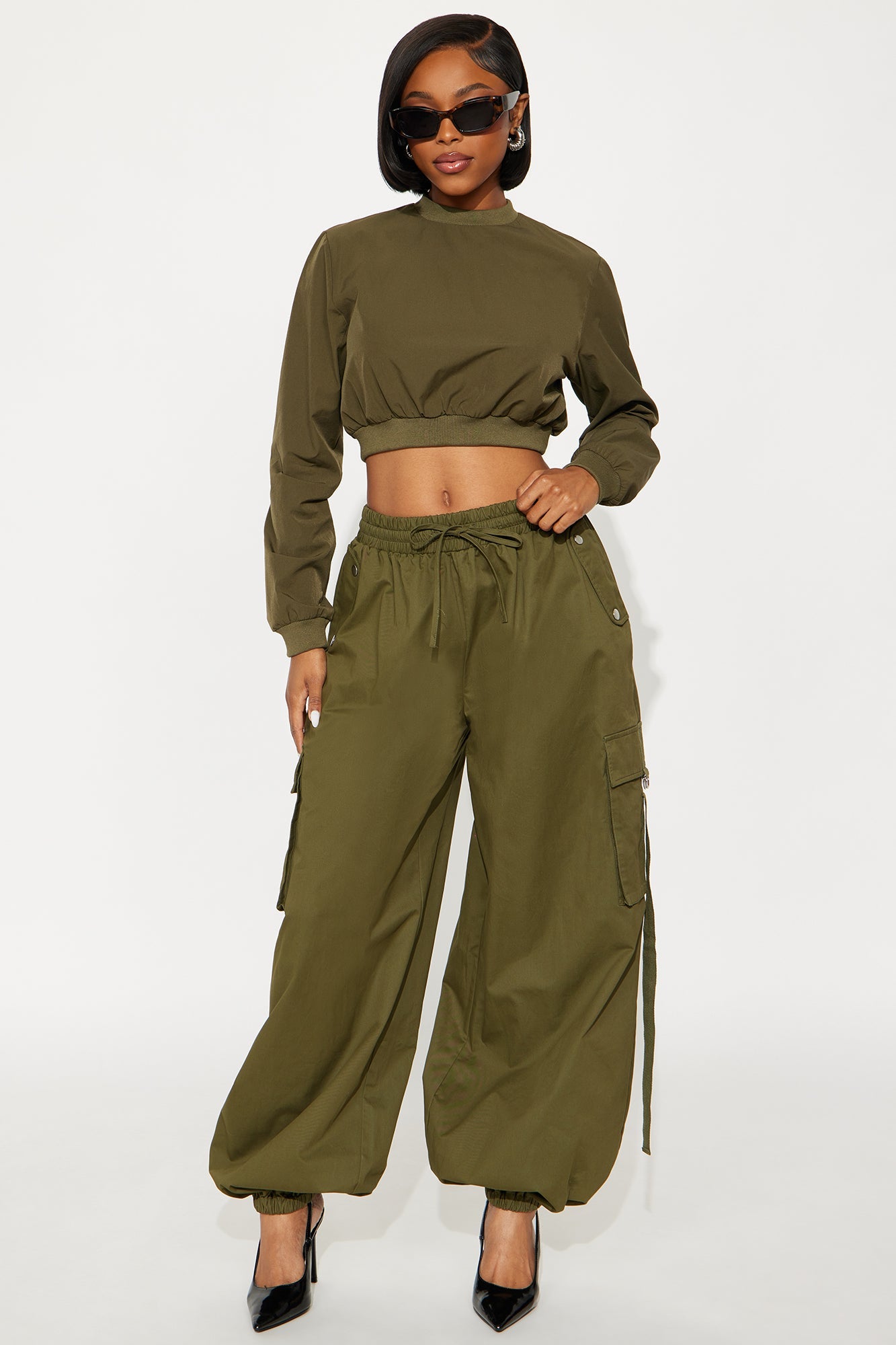 Bianca Balloon Pant Set - Olive
