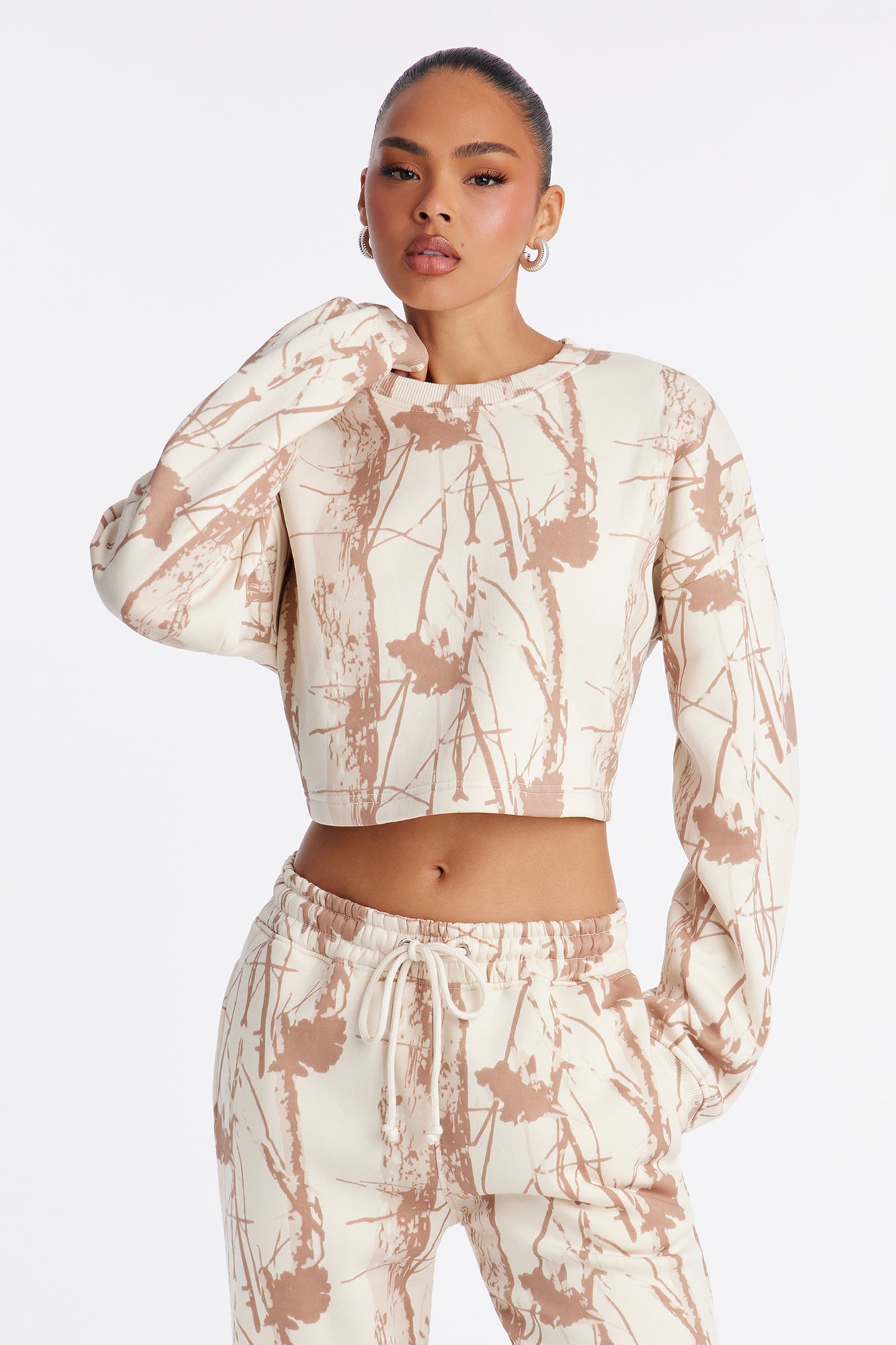 Dream On Camo Fleece Pant Set - Cream/combo