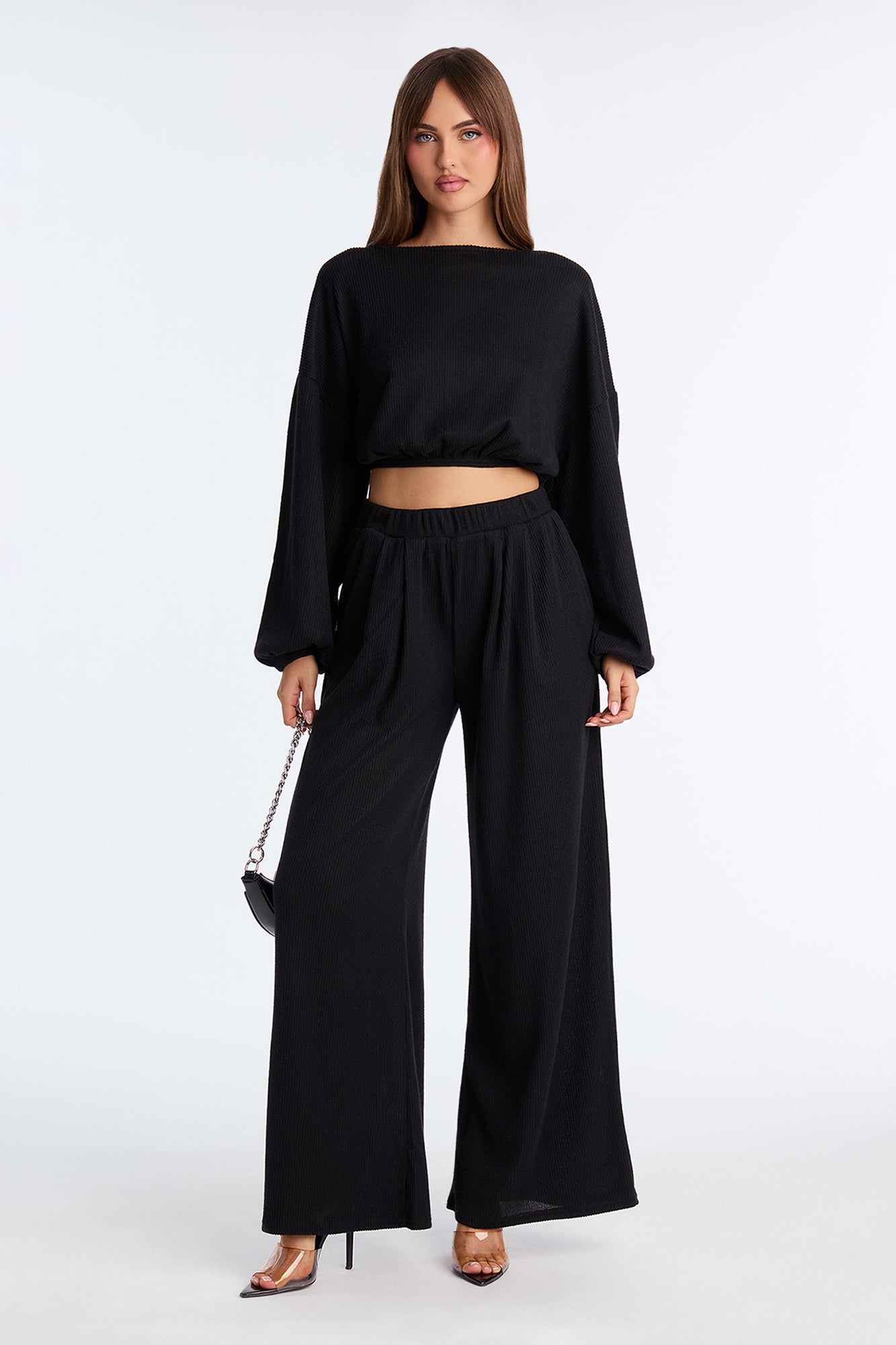 Homebody Wide Leg Pant Set - Black