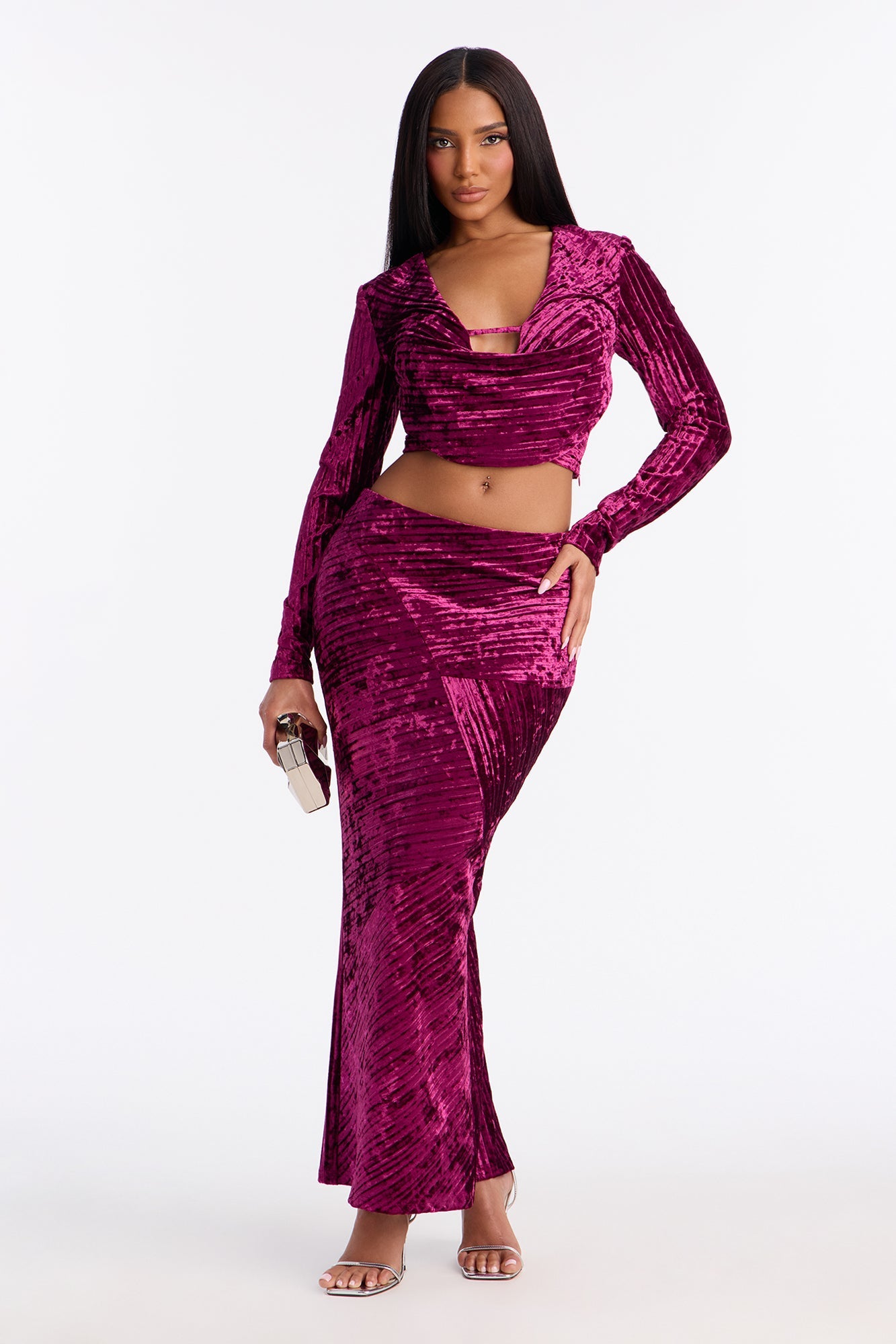 Elena Velvet Skirt Set - Eggplant