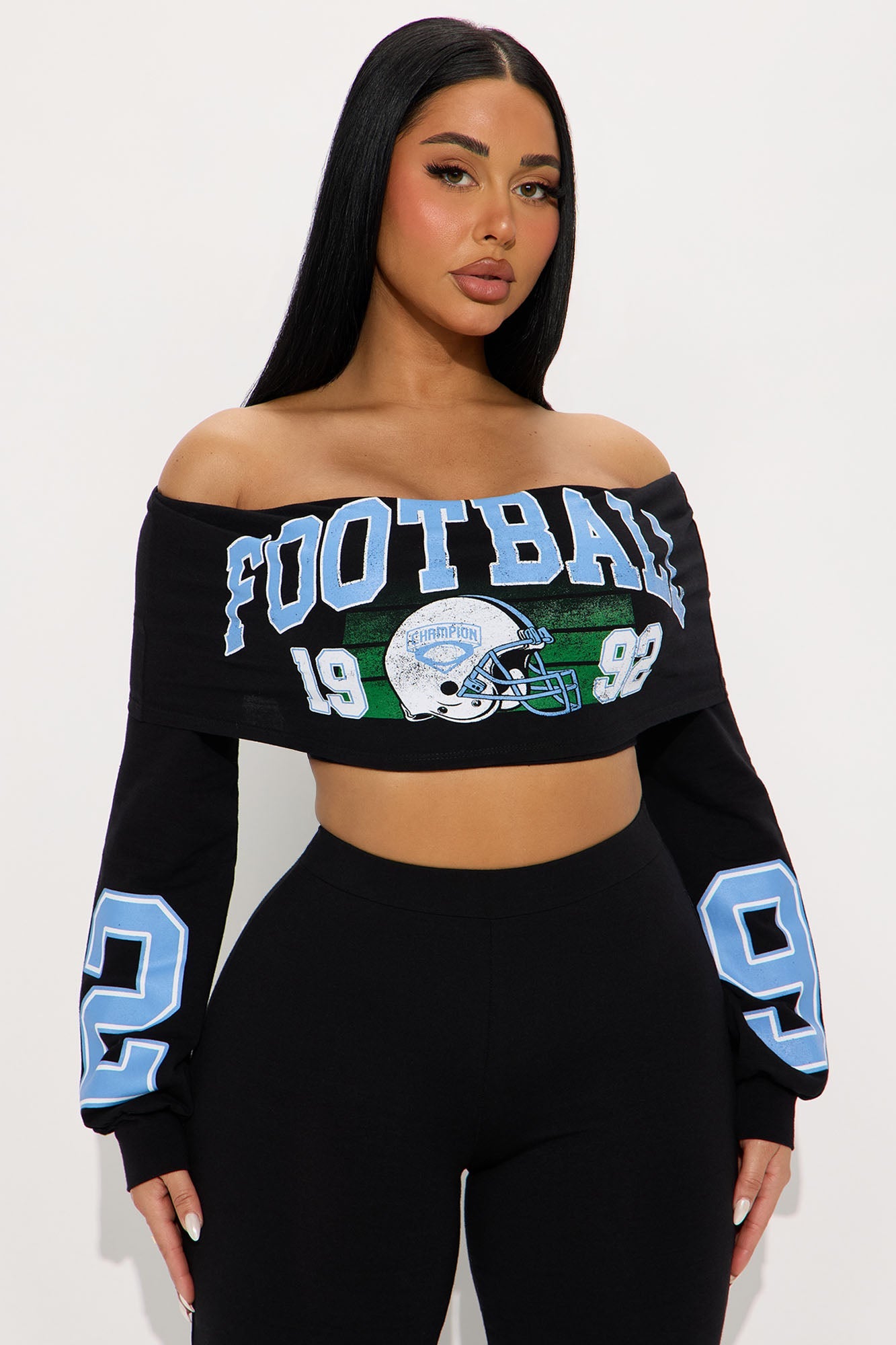 Football 1992 Off Shoulder Legging Set - Black