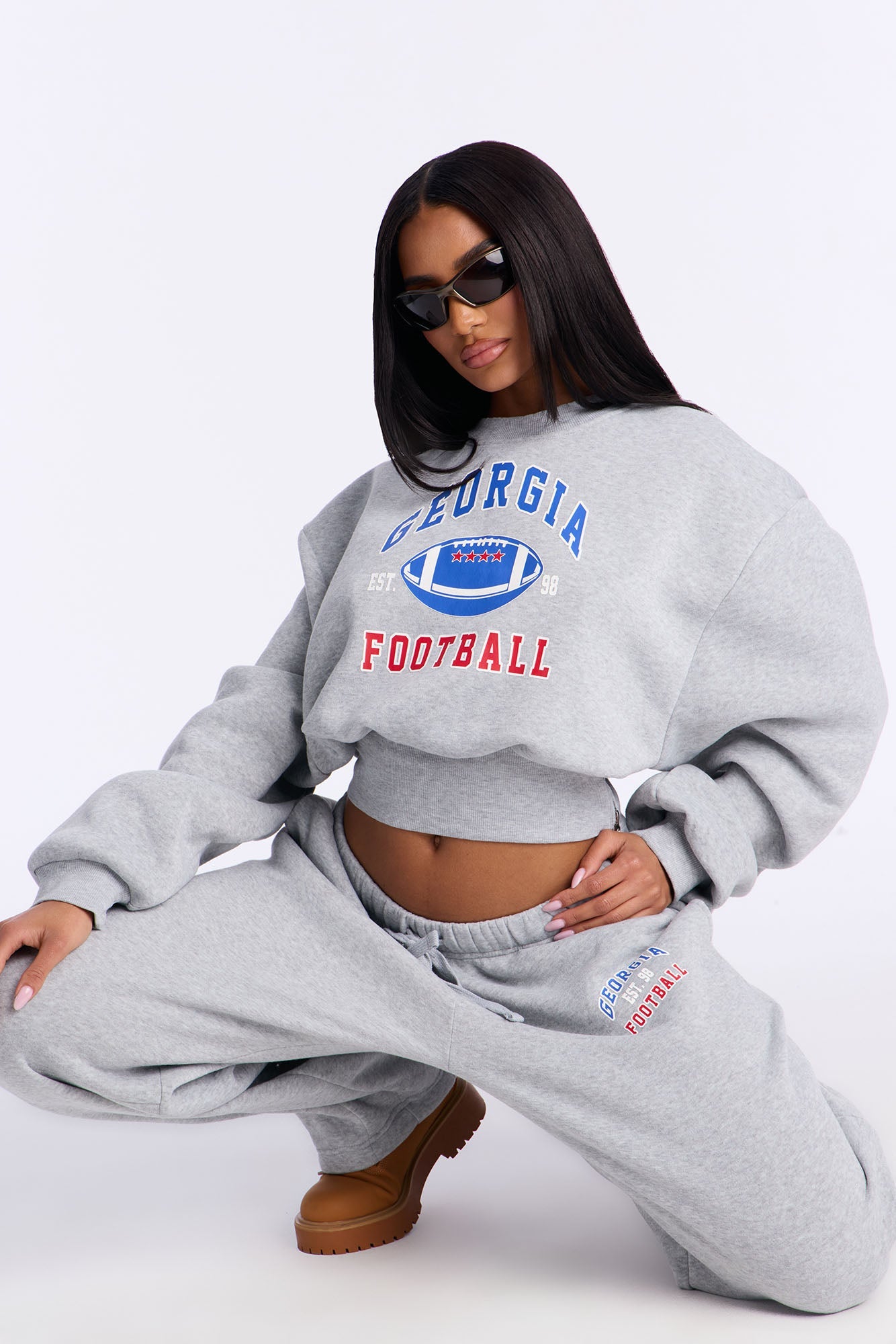 Georgia Fleece Barrel Leg Pant Set - Grey