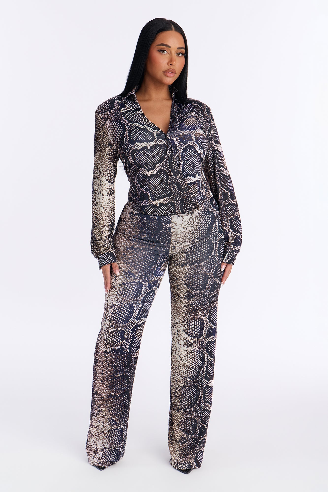 Dina Snake Print Long Sleeve Pant Set - Black/combo