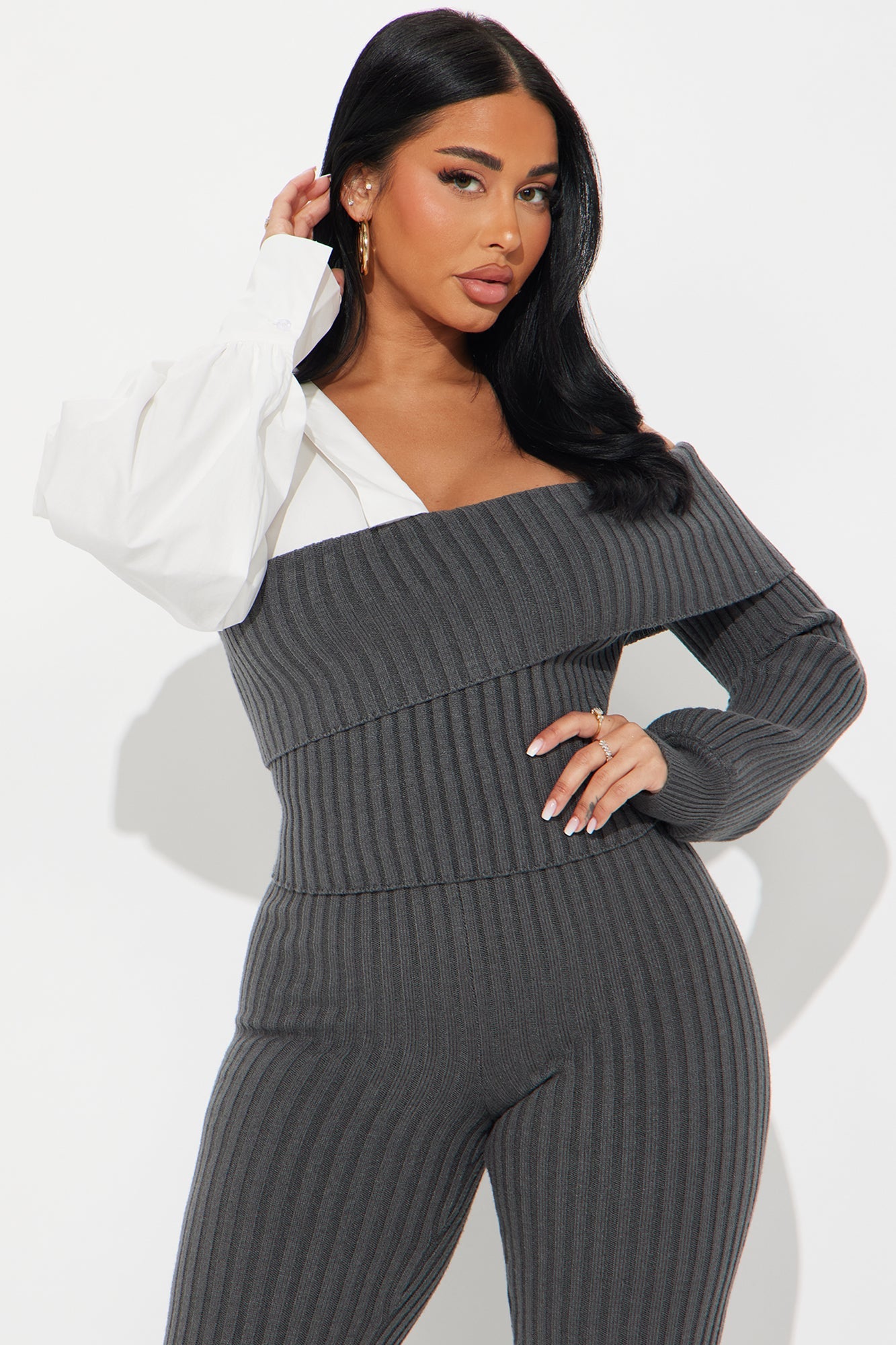 French Breeze Sweater Pant Set - Charcoal/combo