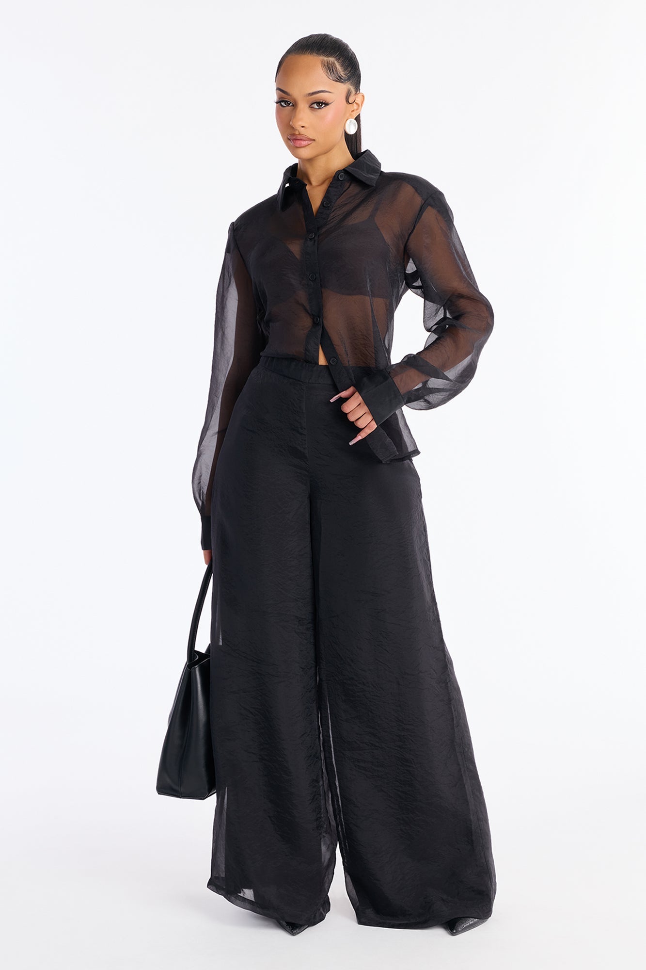 Luella Sheer Chiffon Pant Set - Black