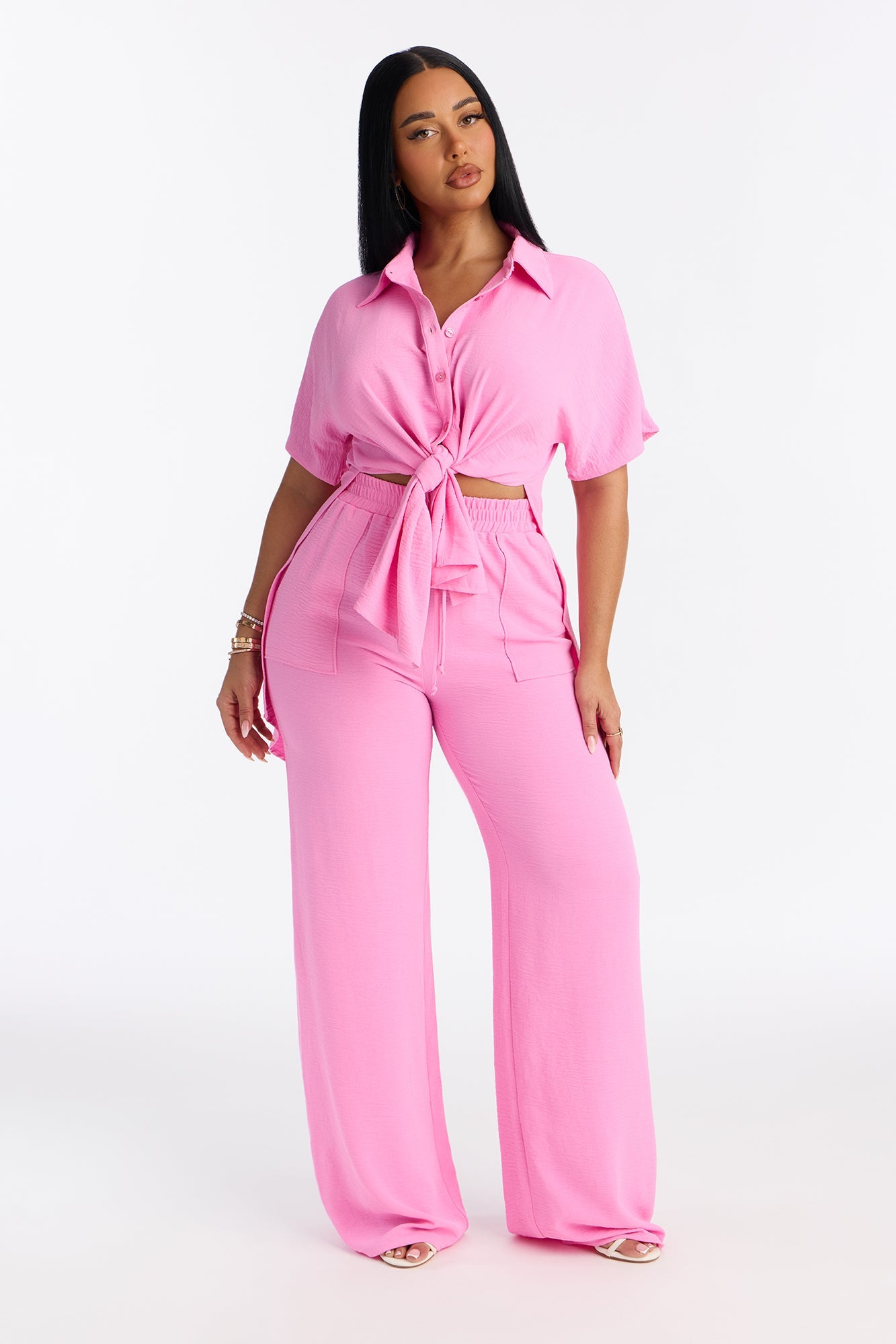 Mikayla Wide Leg Pant Set - Pink