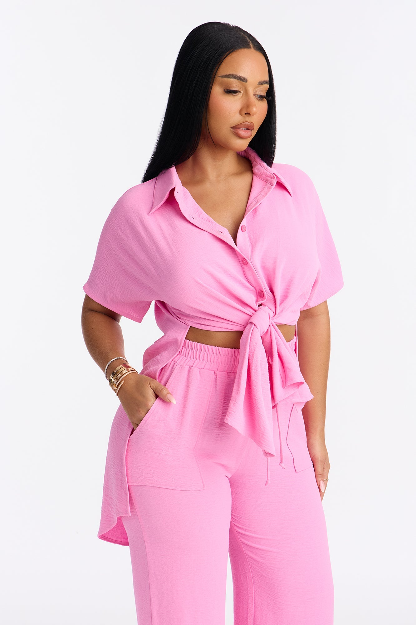 Mikayla Wide Leg Pant Set - Pink