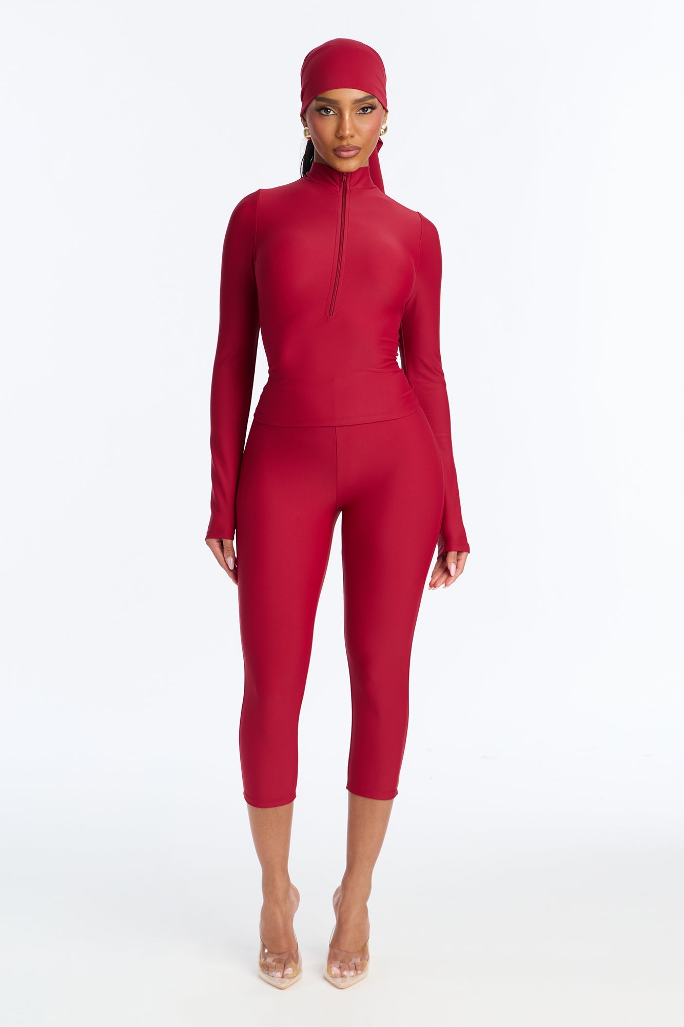 Isabelle Matte Tricot 3 Piece Capri Set - Red