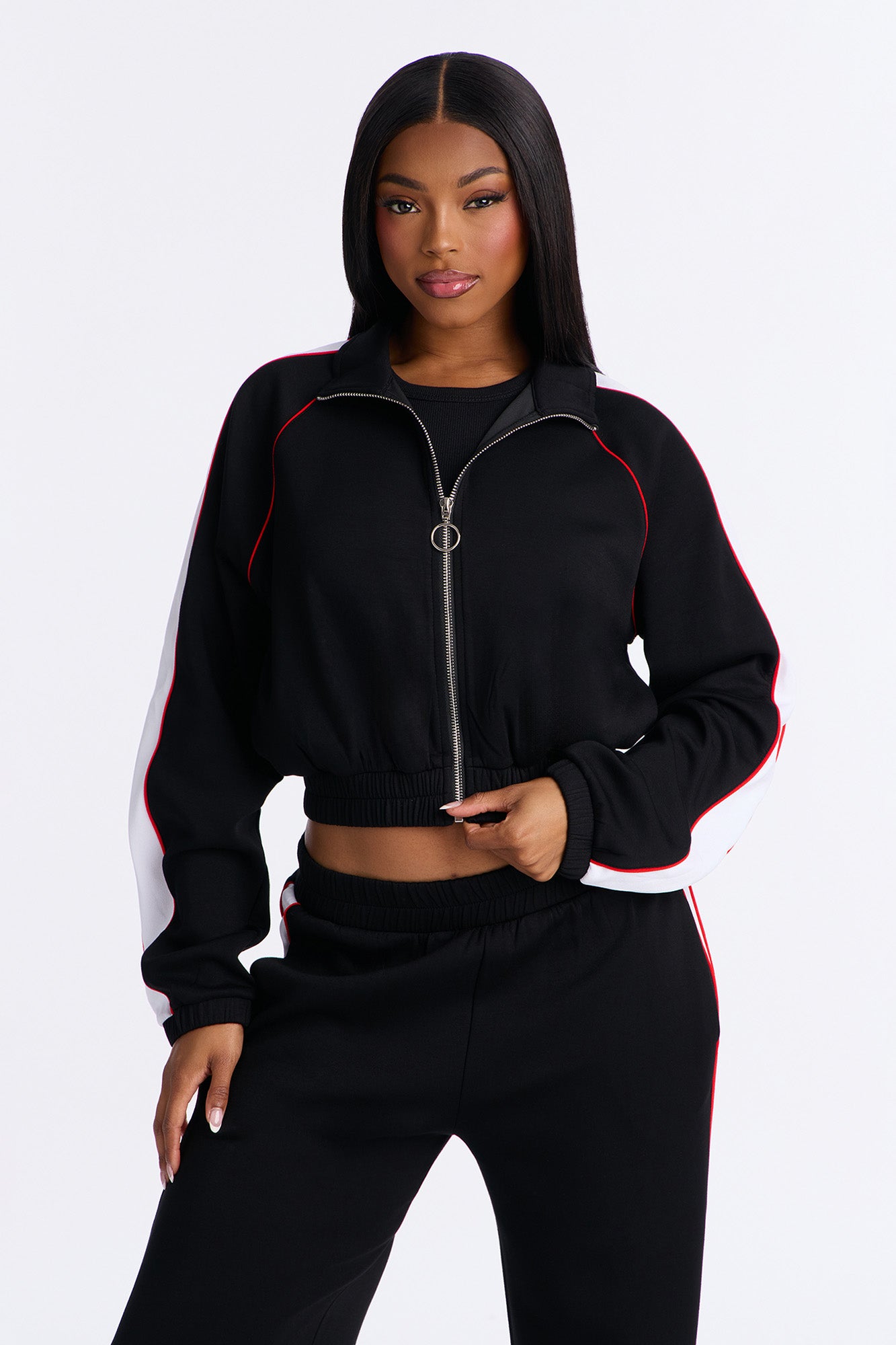 In Motion Mock Neck Lounge Pant Set - Black