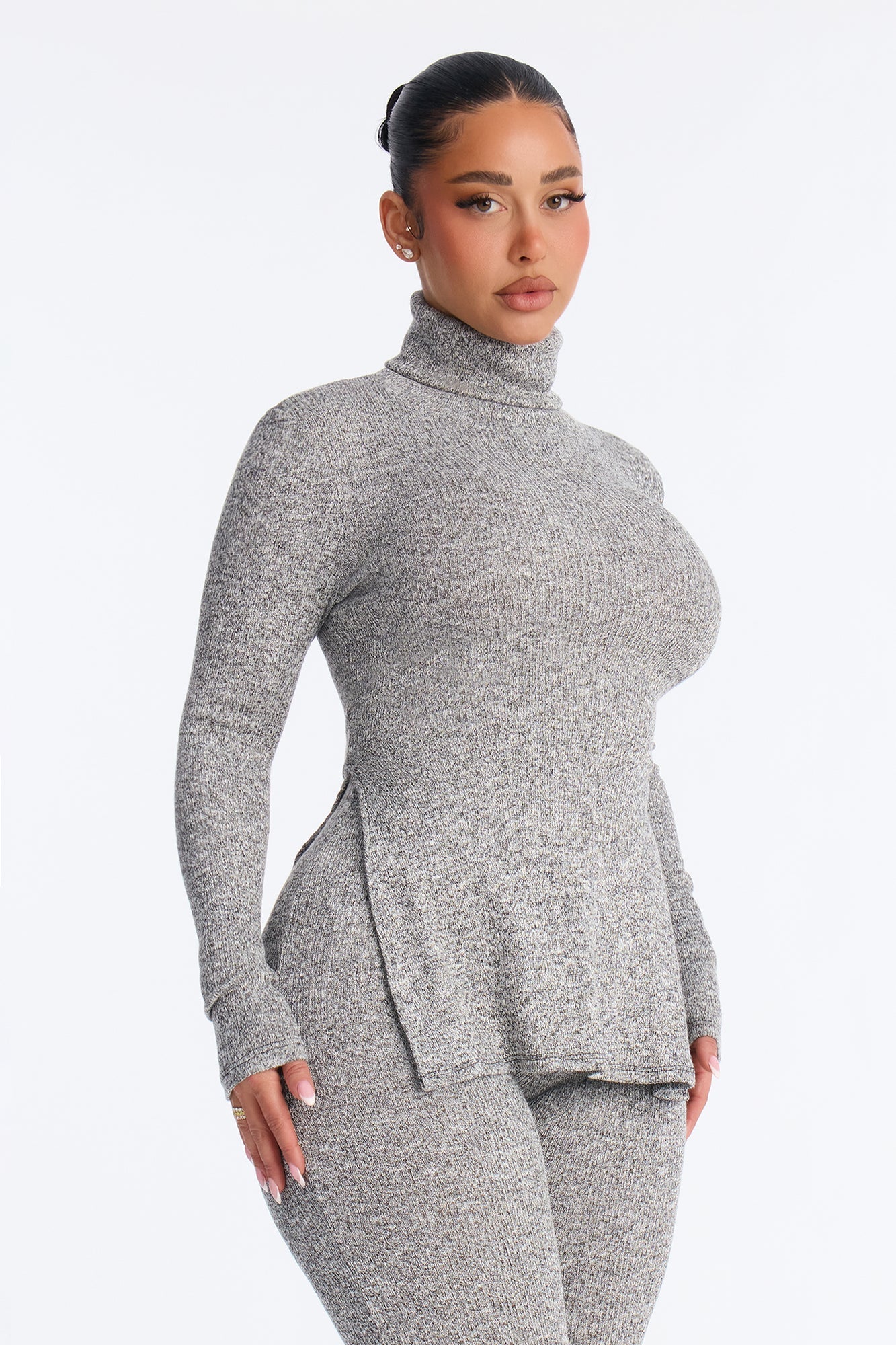Maya Turtle Neck Flare Pant Set - Grey