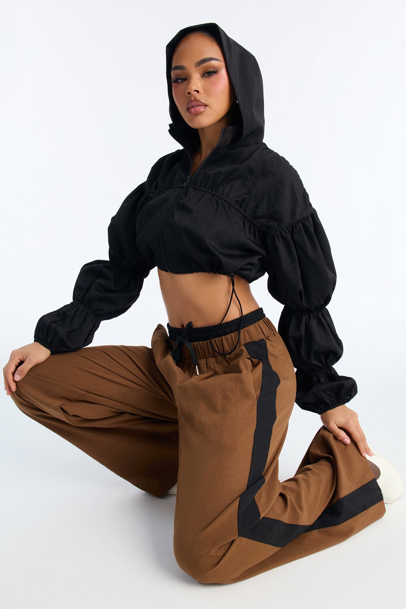 In The Mix Double Waistband Pant Set - Brown/combo