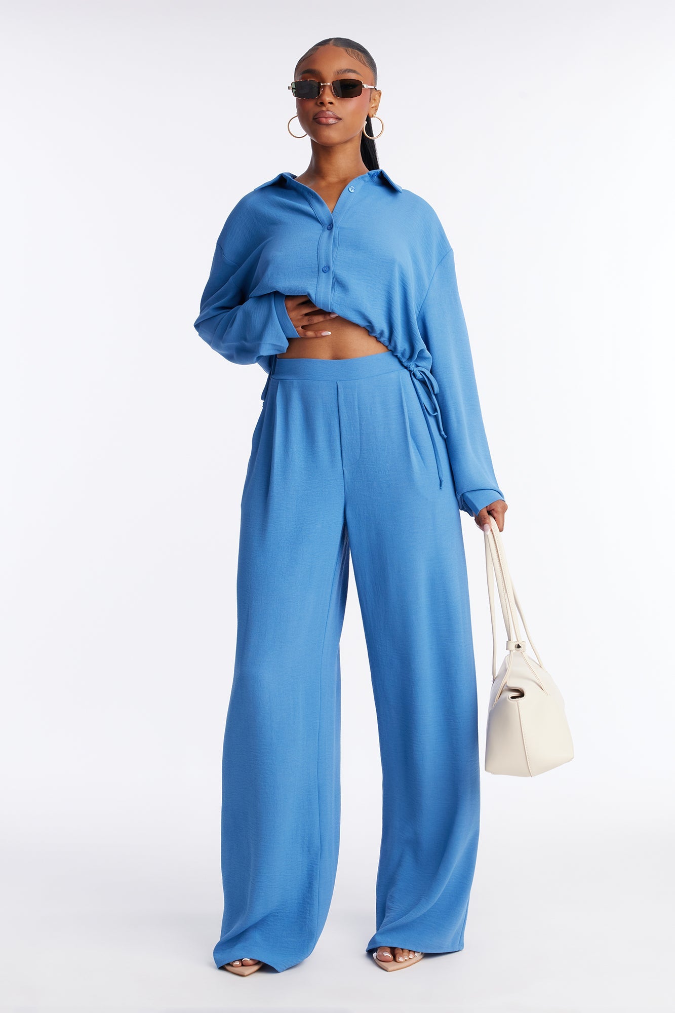 Makenzie Drawstring Waist Pant Set - Blue