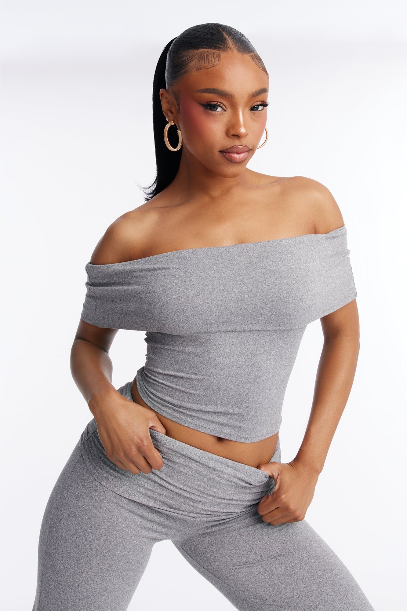 Mila Off Shoulder Pant Set - Heather Grey