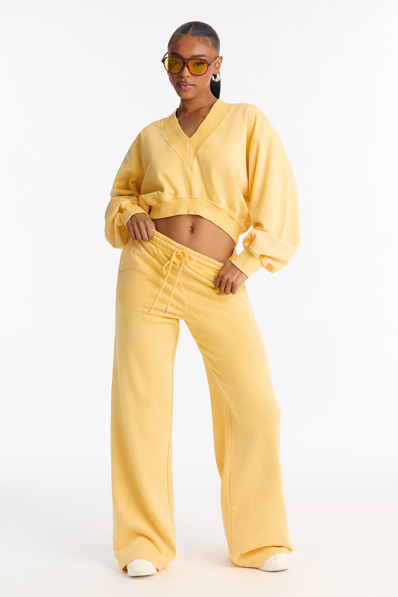 Angelica Washed French Terry Pant Set - Yellow