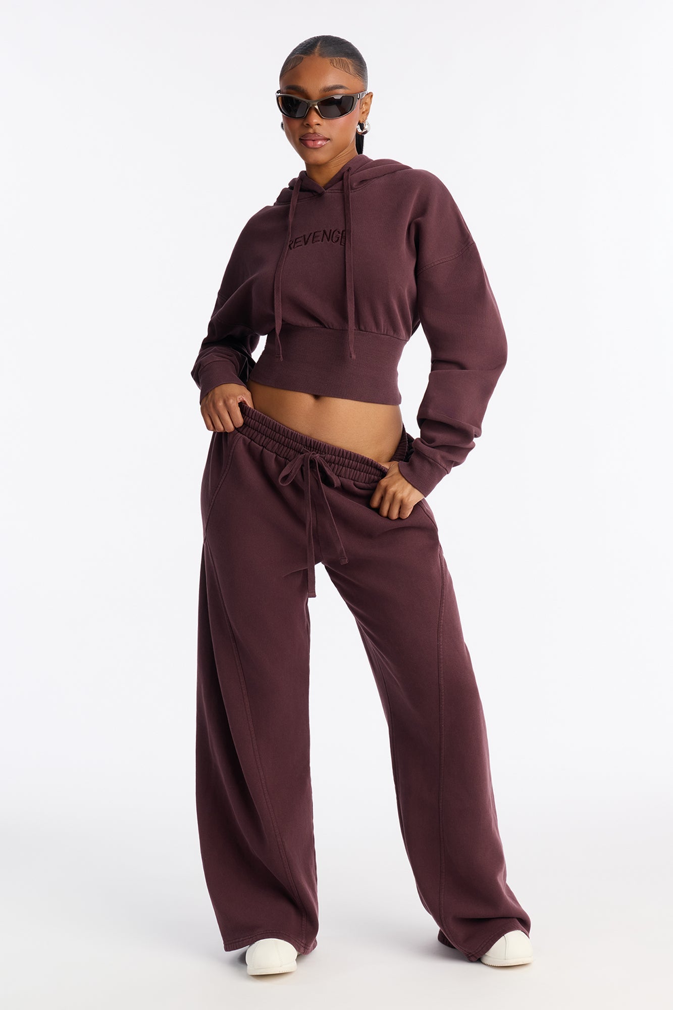Revenge Fleece Wide Leg Pant Set - Plum