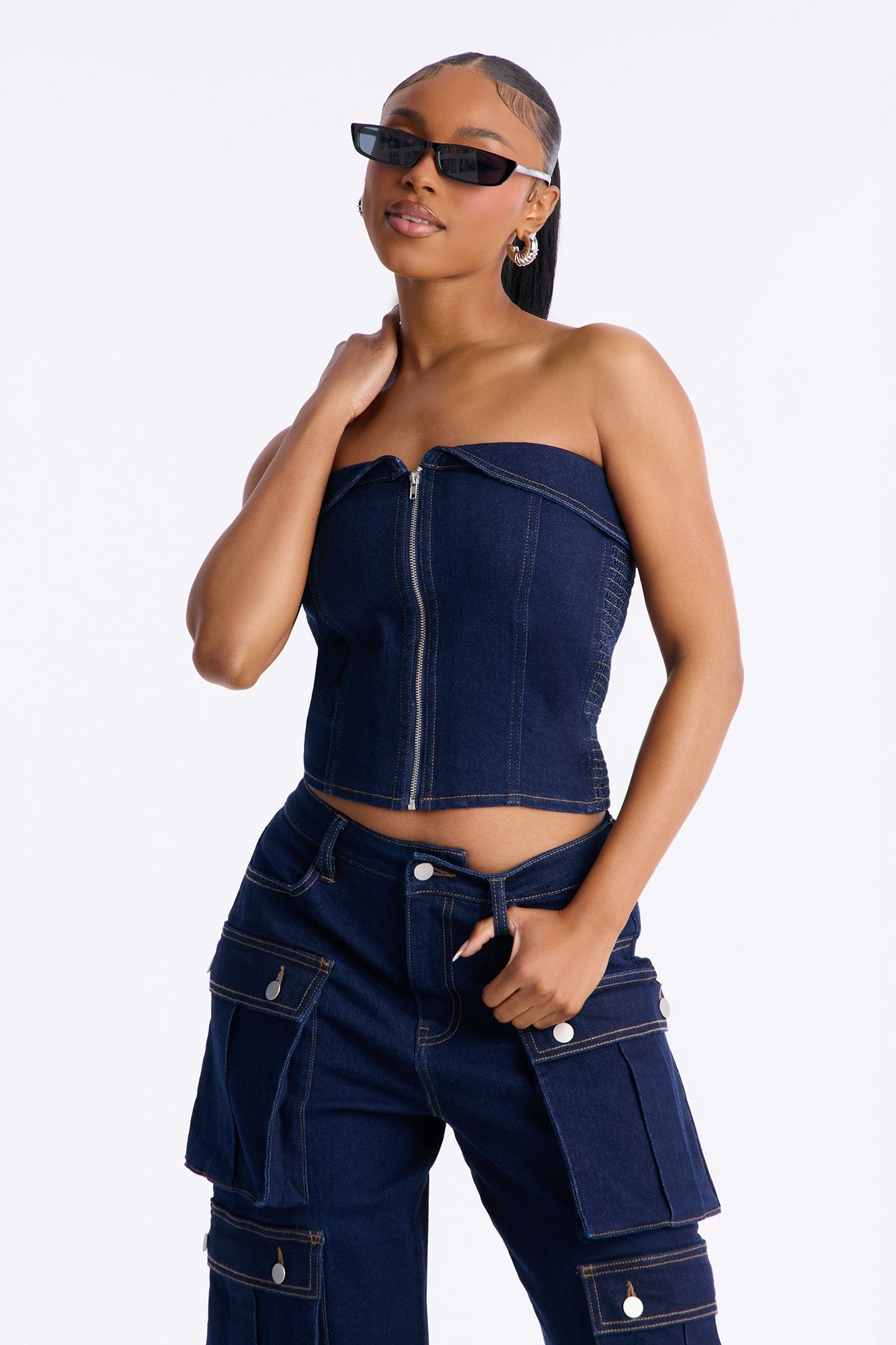 Ciara Denim Pant Set - Dark Denim