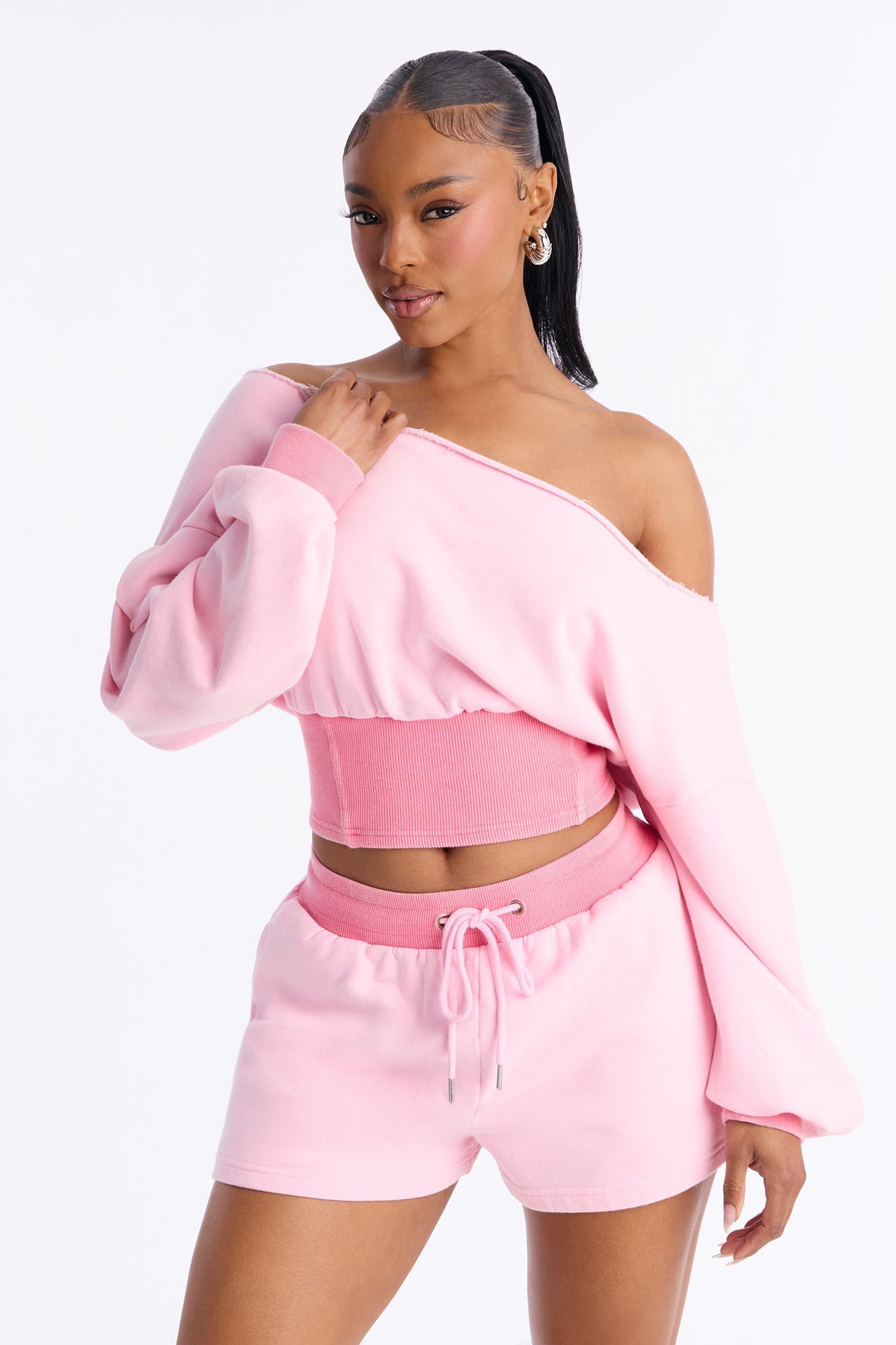 Come Find Me Washed Fleece Mix Short Set - Pink