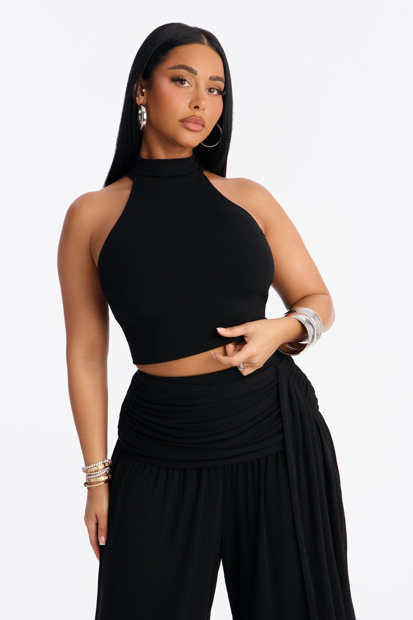 Anya Mock Neck Balloon Pant Set - Black