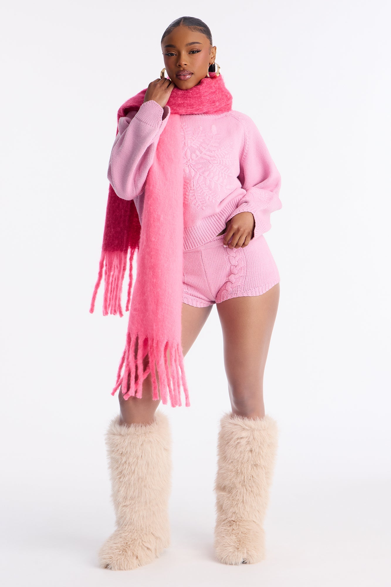 Bella Sweater Micro Short Set - Pink