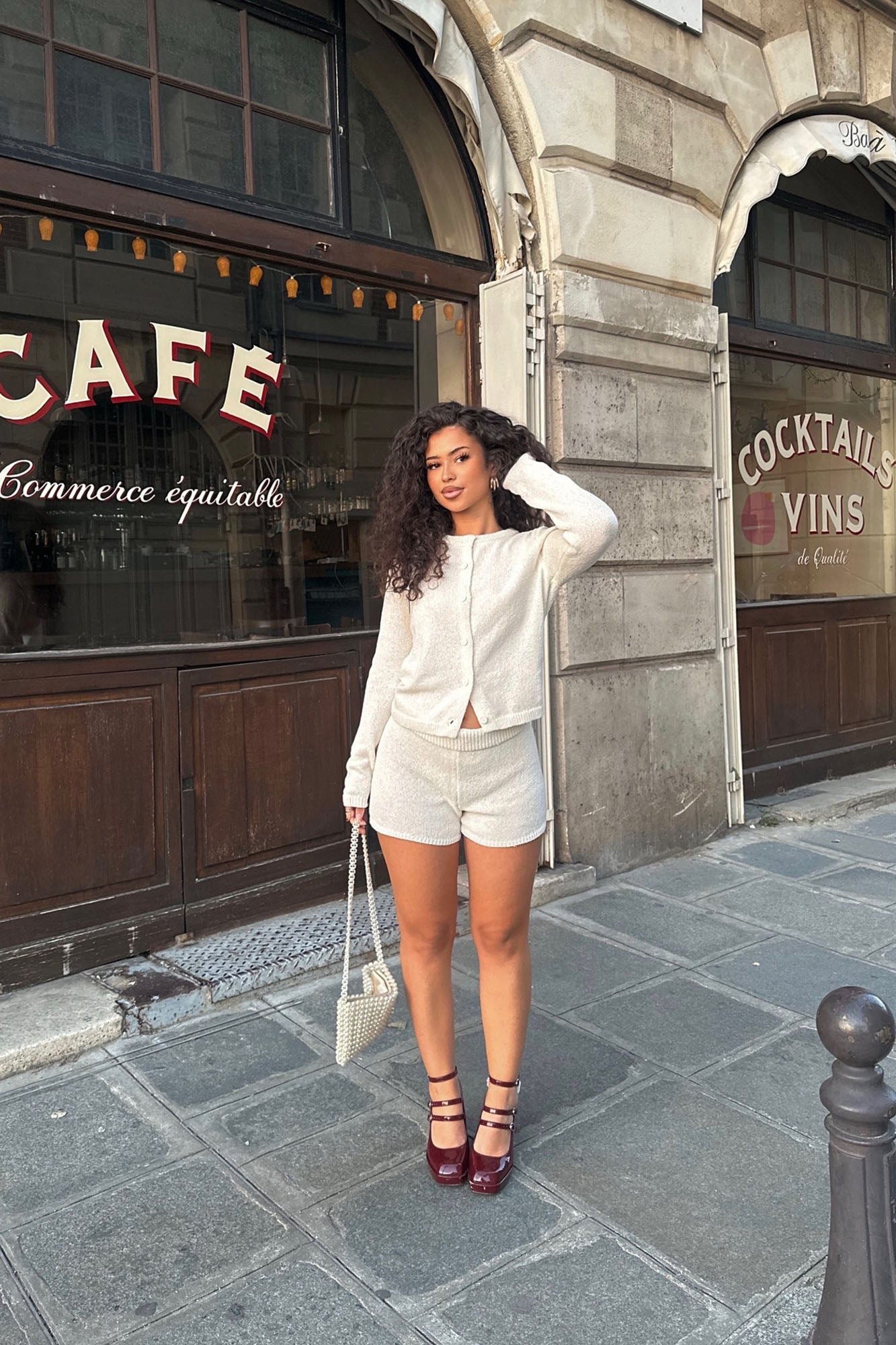 Mariah Long Sleeve Sweater Short Set - White