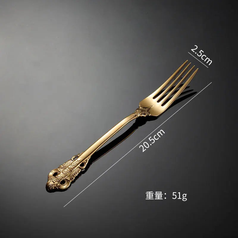 Palace Series Stainless Steel Cutlery Sets Western Food Knives Forks Spoons Teaspoon Luxury Golden Tableware Home and Kitchen