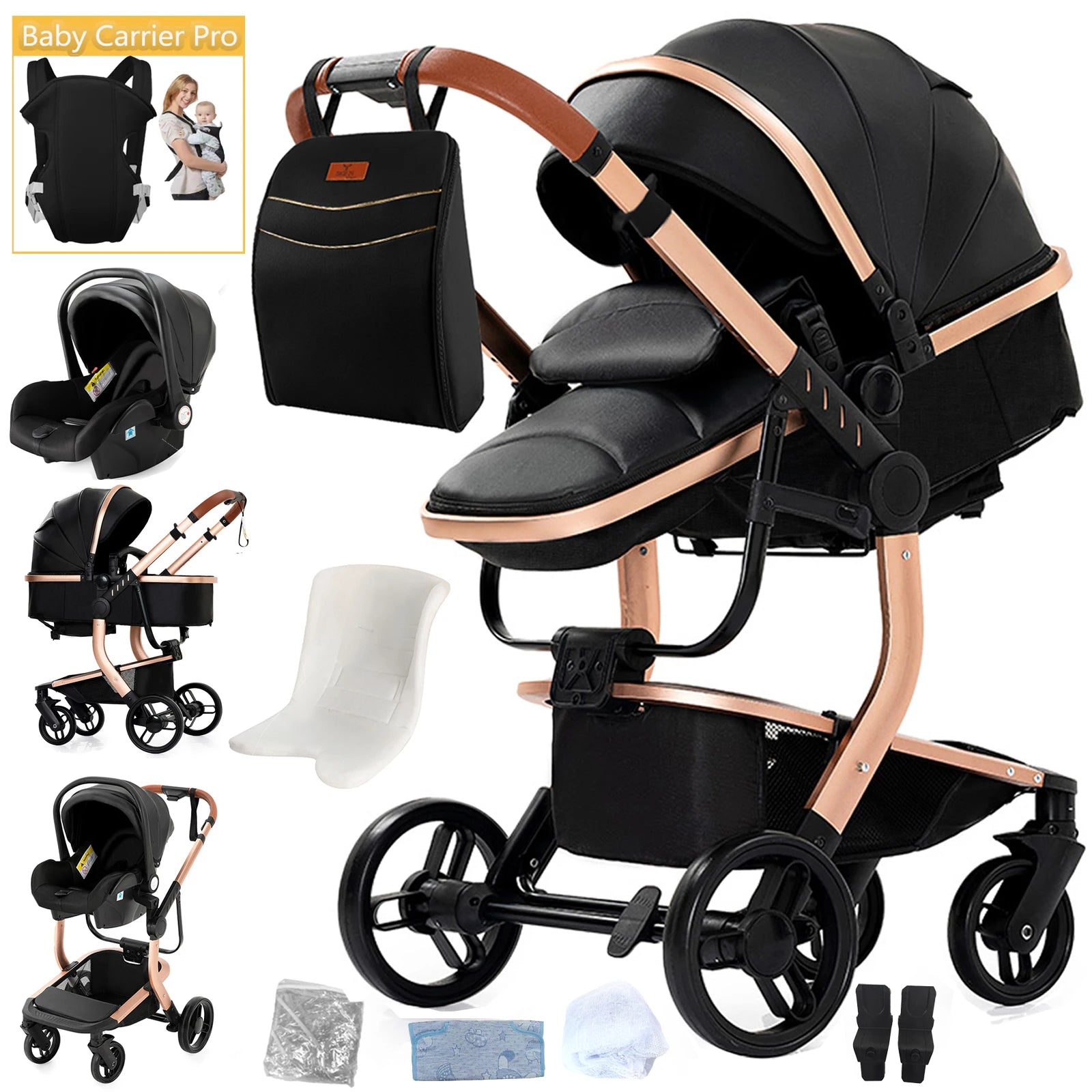 Baby Stroller for baby lightweight baby stroller 3 in 1 baby car Baby carriage baby stuff light strollers For newborn baby buggy,Luxury baby stroller, high landscape baby stroller, 360 ° rotatable convertible baby stroller w