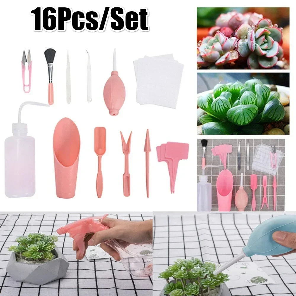 16pcs Transplanting Tools Mini Gardening Tools Kit Mini Fairy Garden Planting Gardening Hand Tools Set Gardening Tools