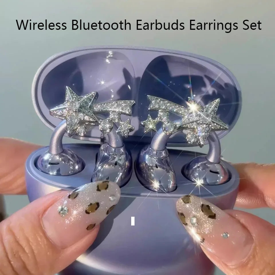 Wireless Bluetooth Earbuds Earrings Set Butterfly Knot Snow Earbuds Accessories Waterproof Noise Cancelling Earclip Earbuds