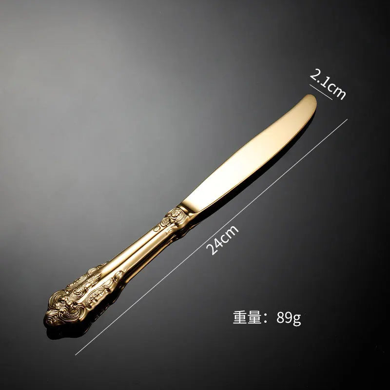 Palace Series Stainless Steel Cutlery Sets Western Food Knives Forks Spoons Teaspoon Luxury Golden Tableware Home and Kitchen