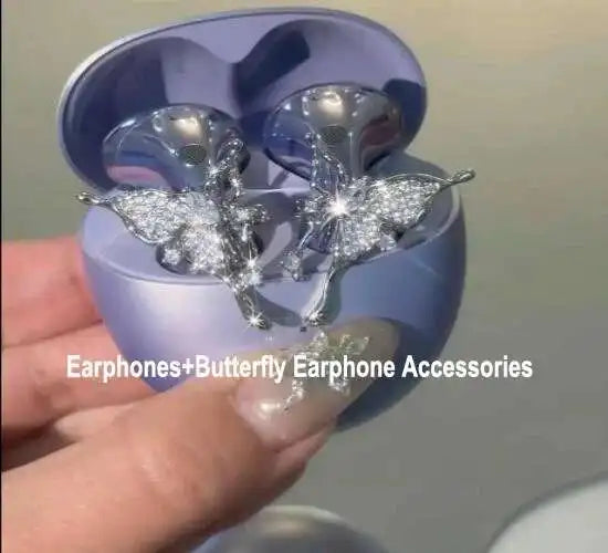 Wireless Bluetooth Earbuds Earrings Set Butterfly Knot Snow Earbuds Accessories Waterproof Noise Cancelling Earclip Earbuds