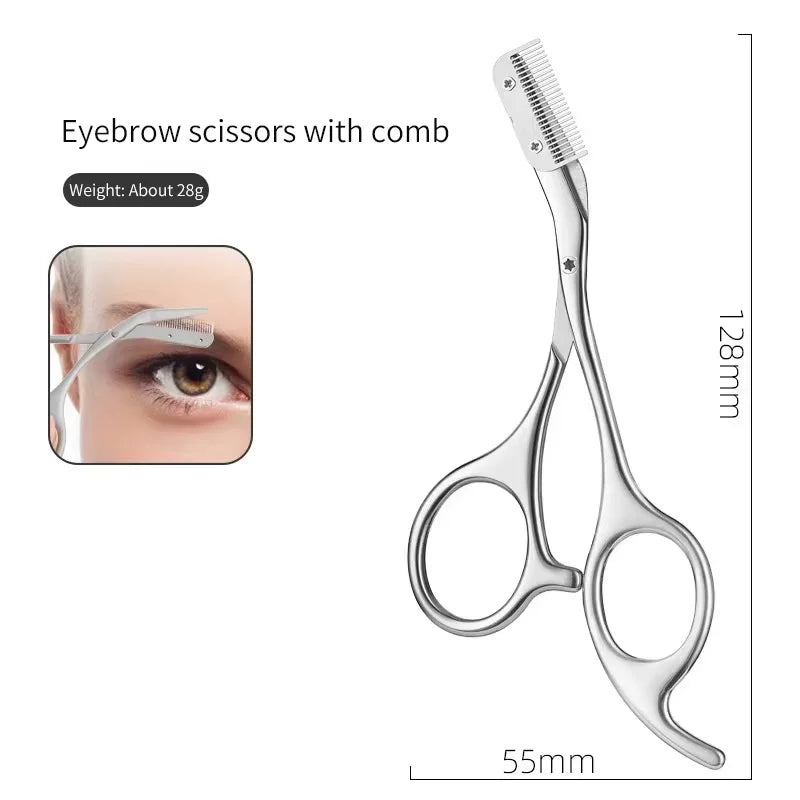 Stainless Steel Eyebrow Trimmer Scissor Beauty Products for Women Eyebrow Scissors with Comb Eyebrow Shaver Makeup Tools