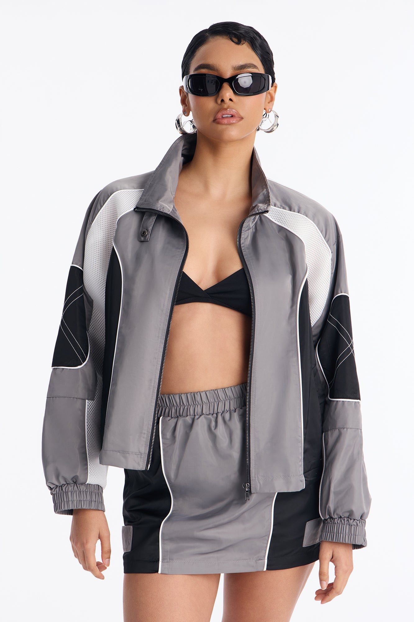 vanna Windbreaker Mini Skirt Set - Grey/combo
