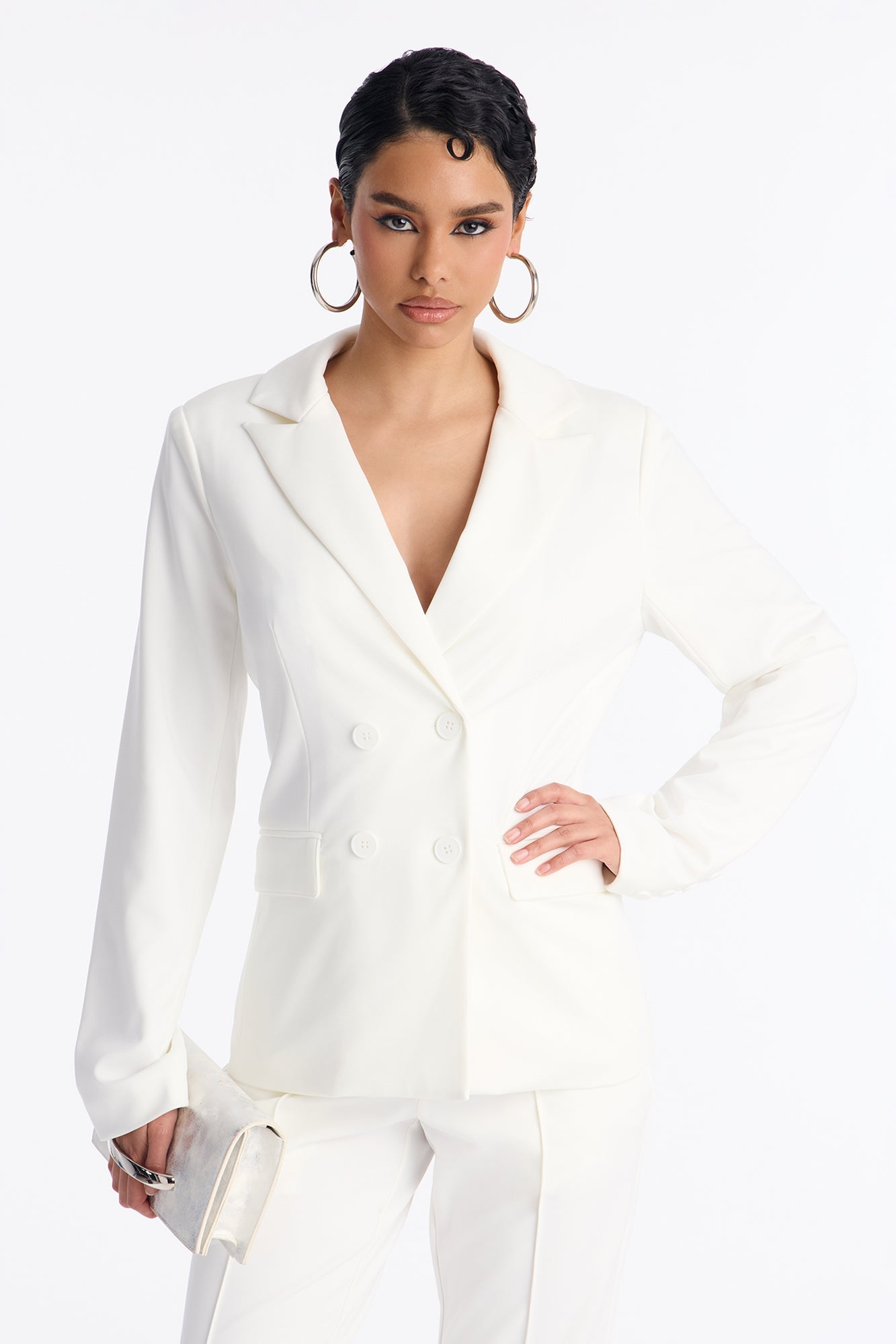 Business Per Usual Double Breasted Blazer Pant Set - White
