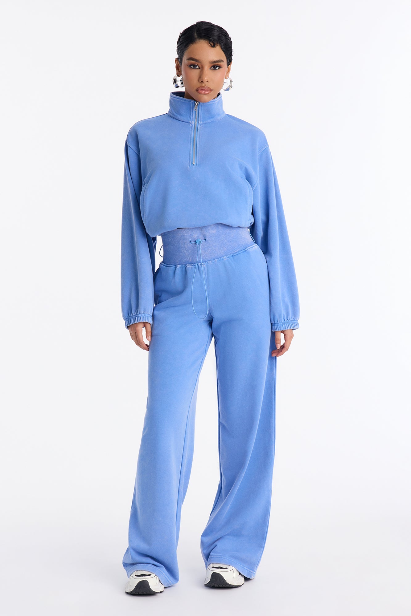 Lizel Washed Wide Leg Pant Set - Blue