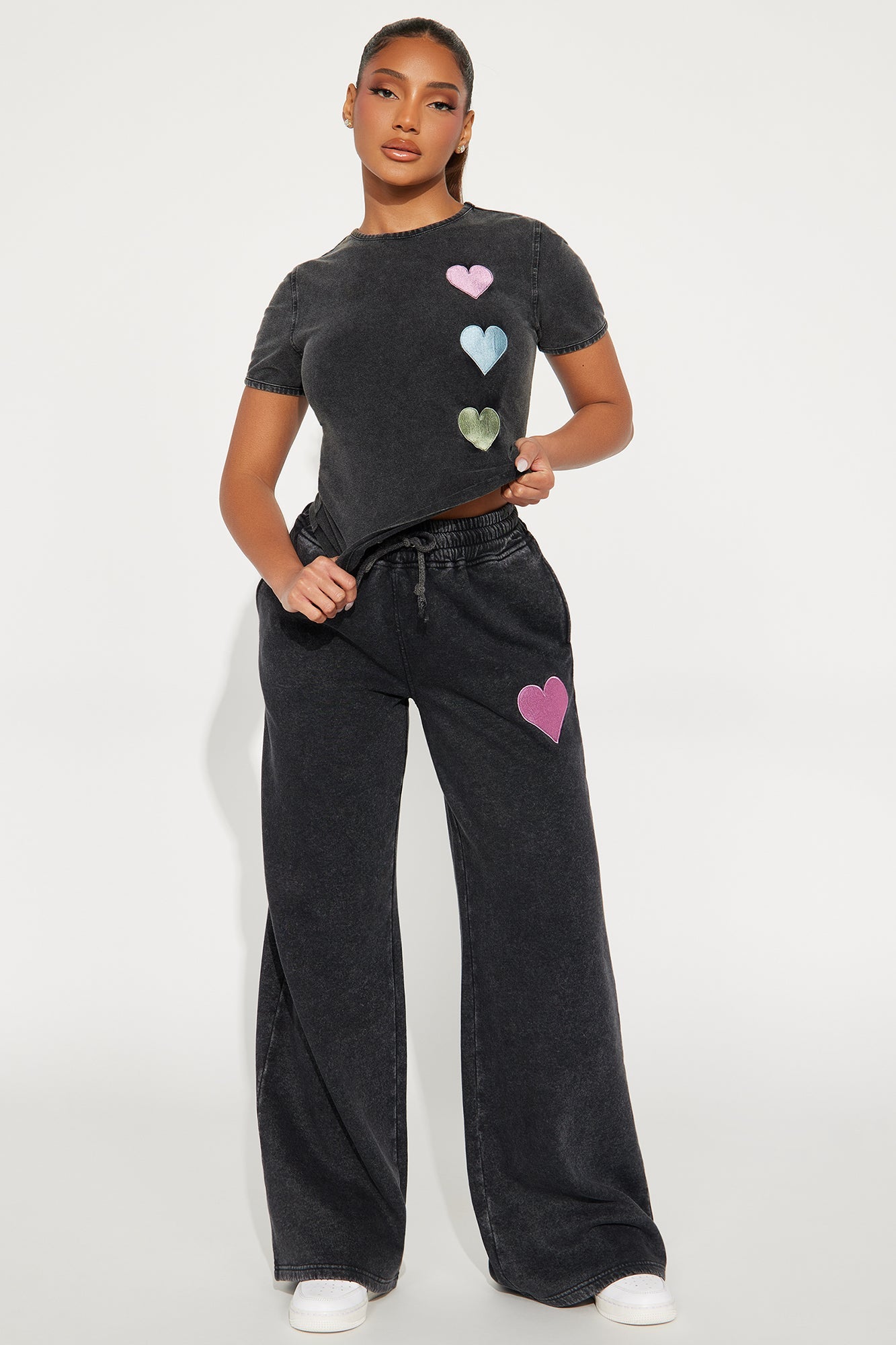 I Heart You Fleece Pant Set - Charcoal