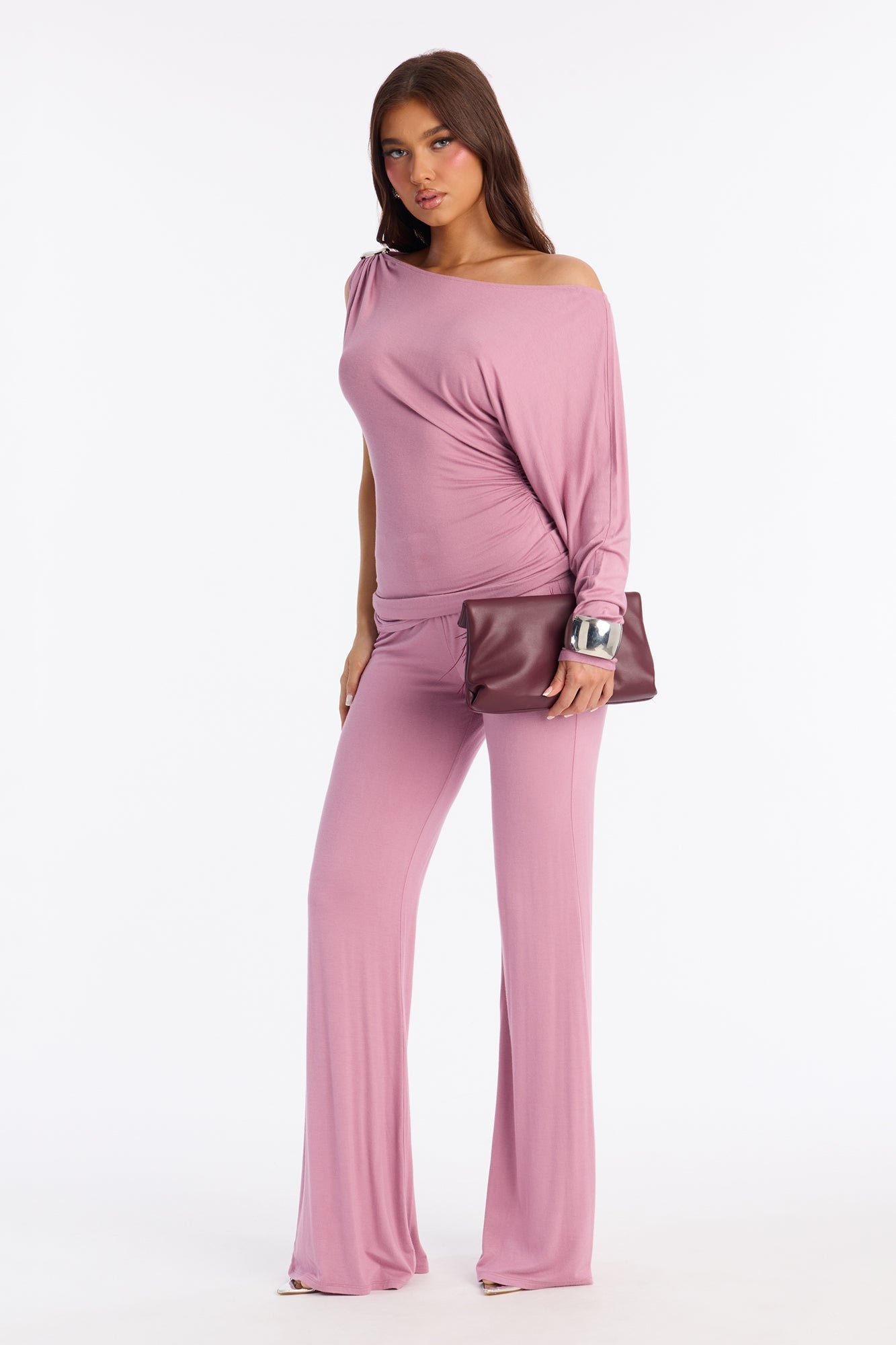 Best Decision One Shoulder Pant Set - Mauve