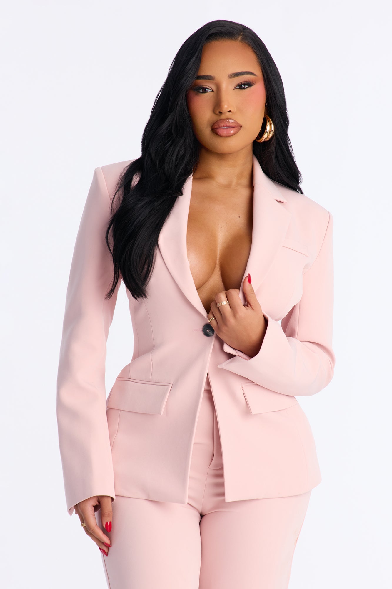 Camille Cinched Waist Blazer Pant Set - Pink