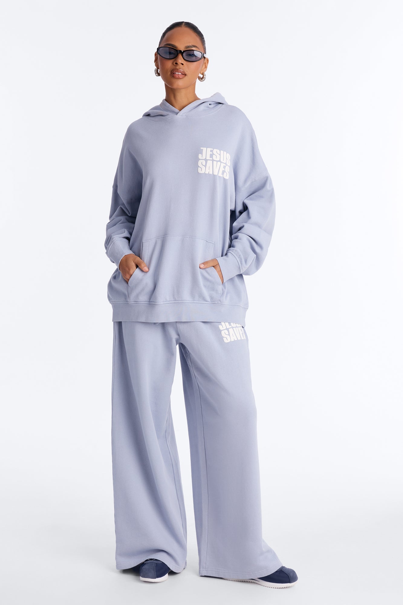 Jesus Saves Fleece Pant Set - Light Blue