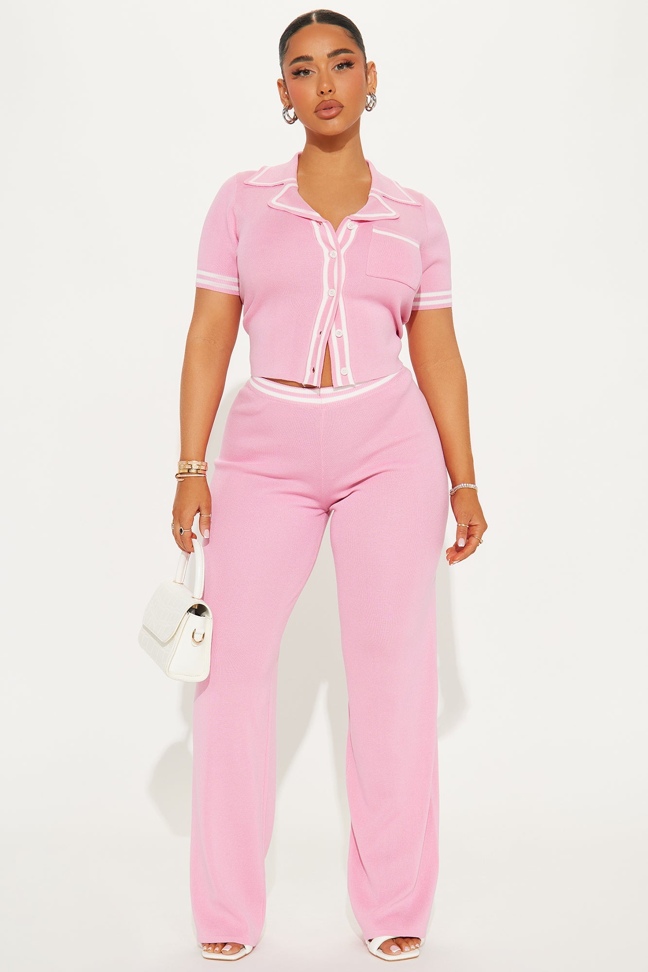 Preppy Babe Sweater Pant Set - Pink