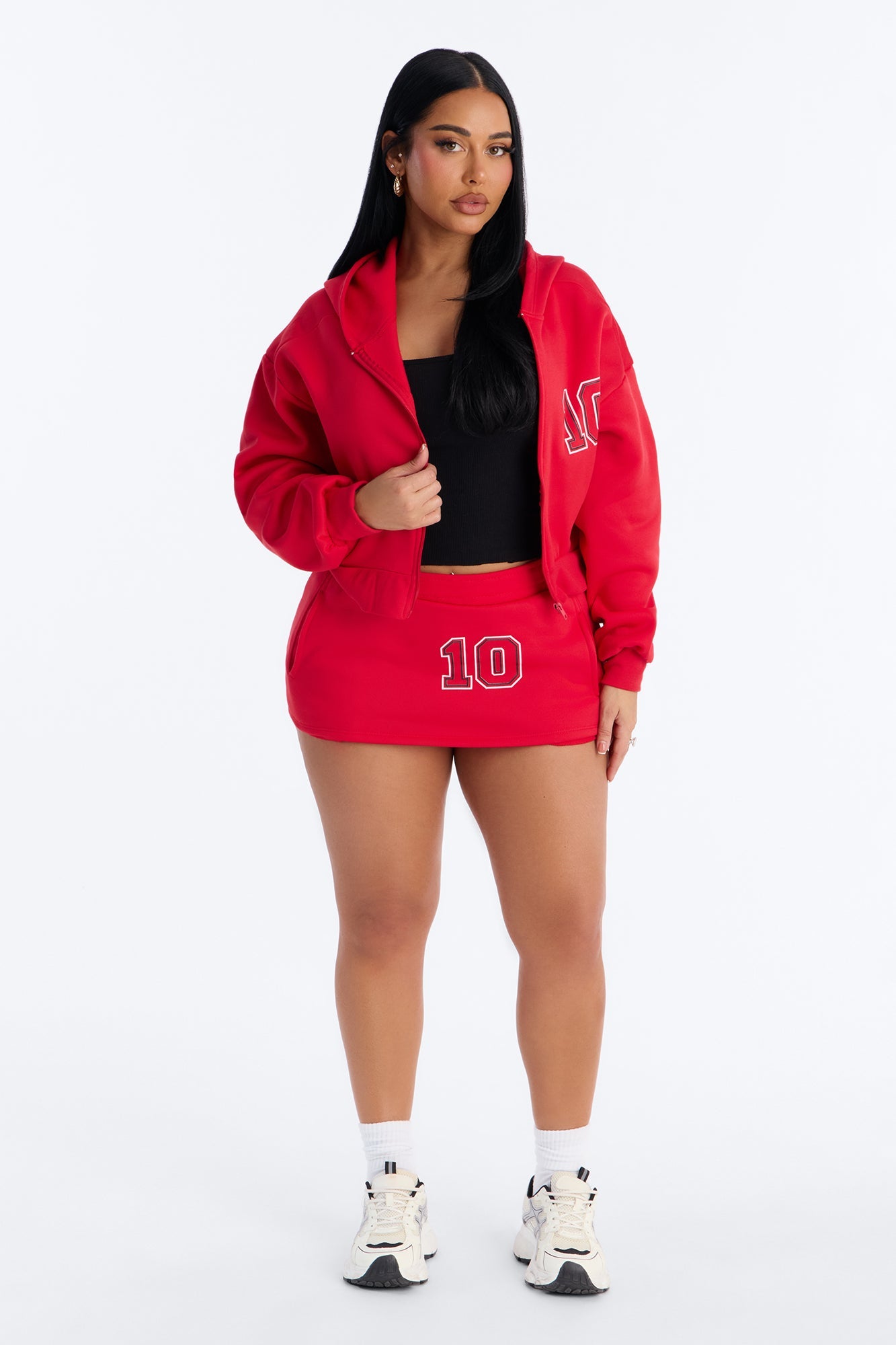 She's A Ten Zip Up Hoodie Mini Skirt Set - Red