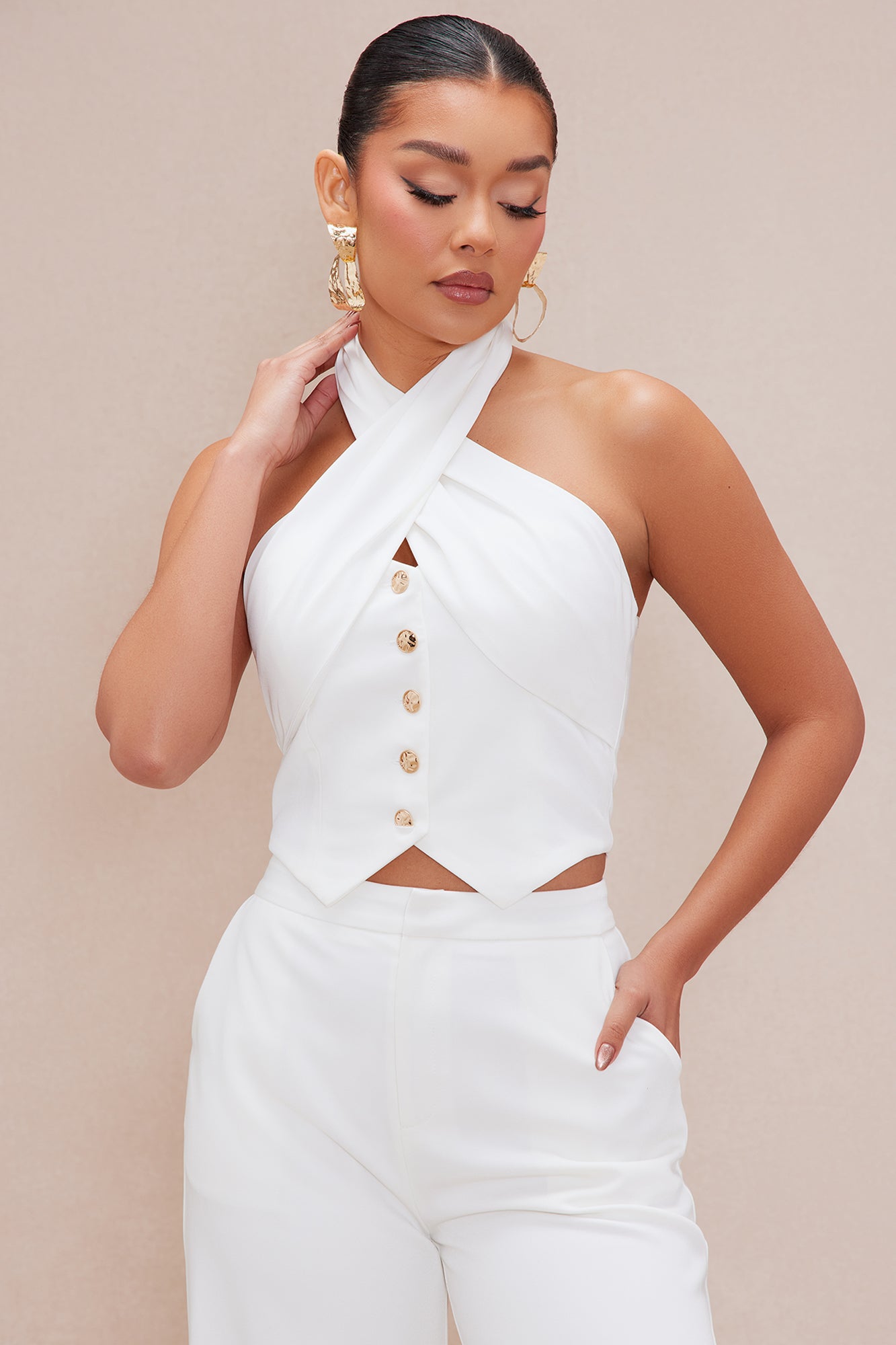 Clarice Wide Leg Pant Set - White/combo