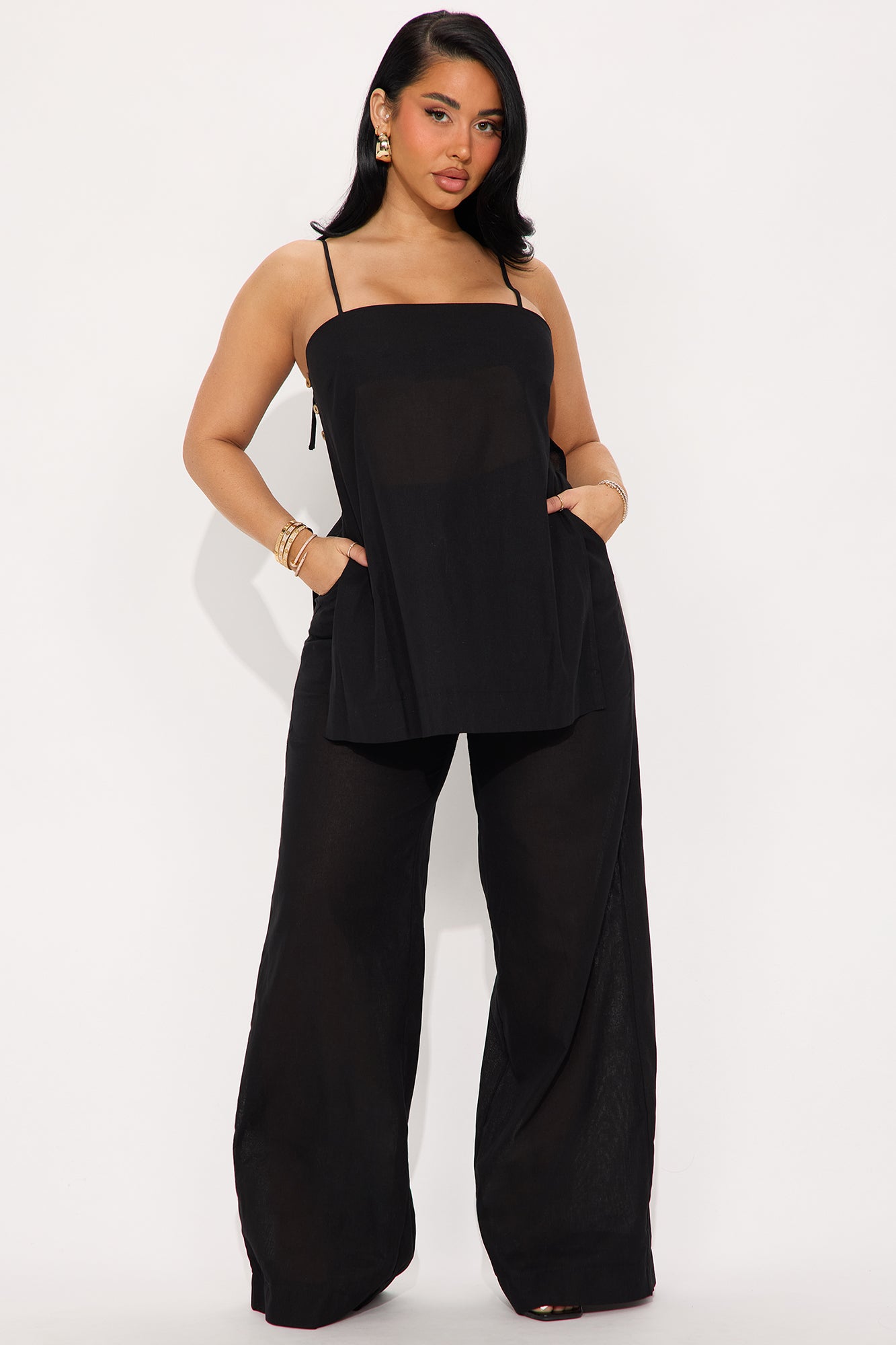 Kate Linen Pant Set - Black