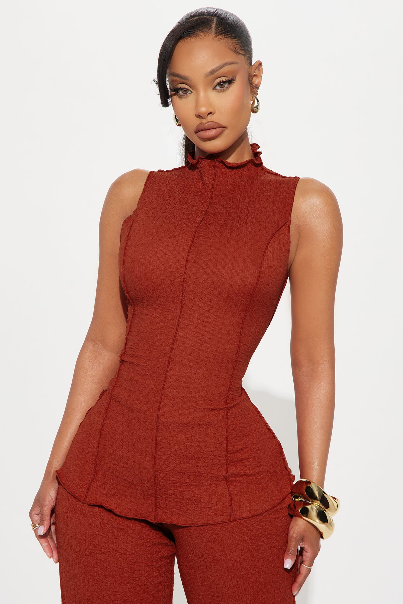Kristina Textured Pant Set - Rust