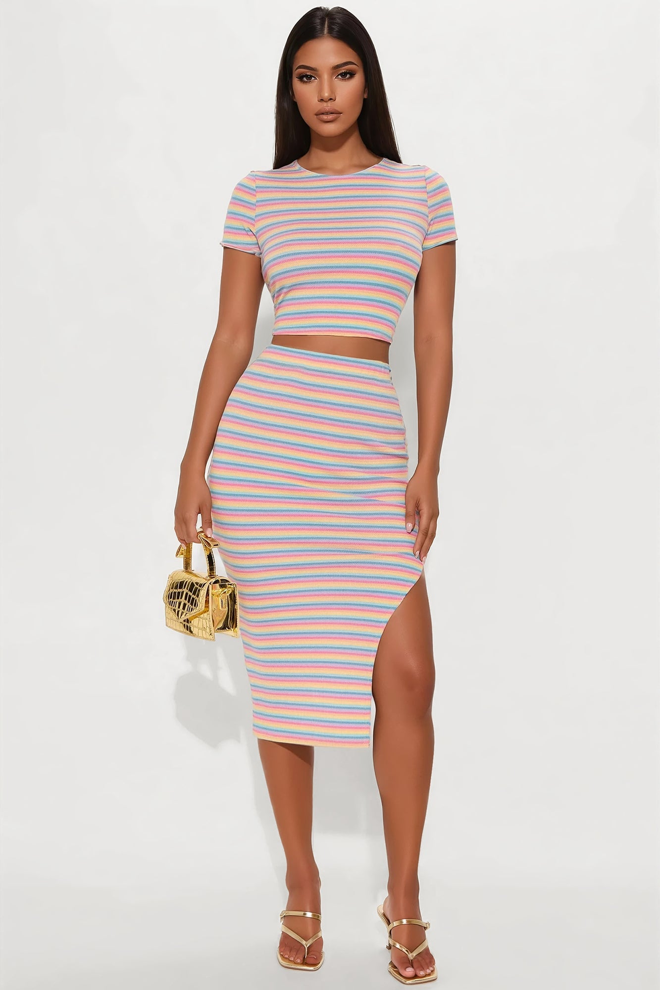 Chasing Rainbows Midi Skirt Set - Multi Color